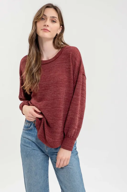 DROP SHOULDER LONG SLEEVE SWEATER KNIT TOP sold by Blu Pepper