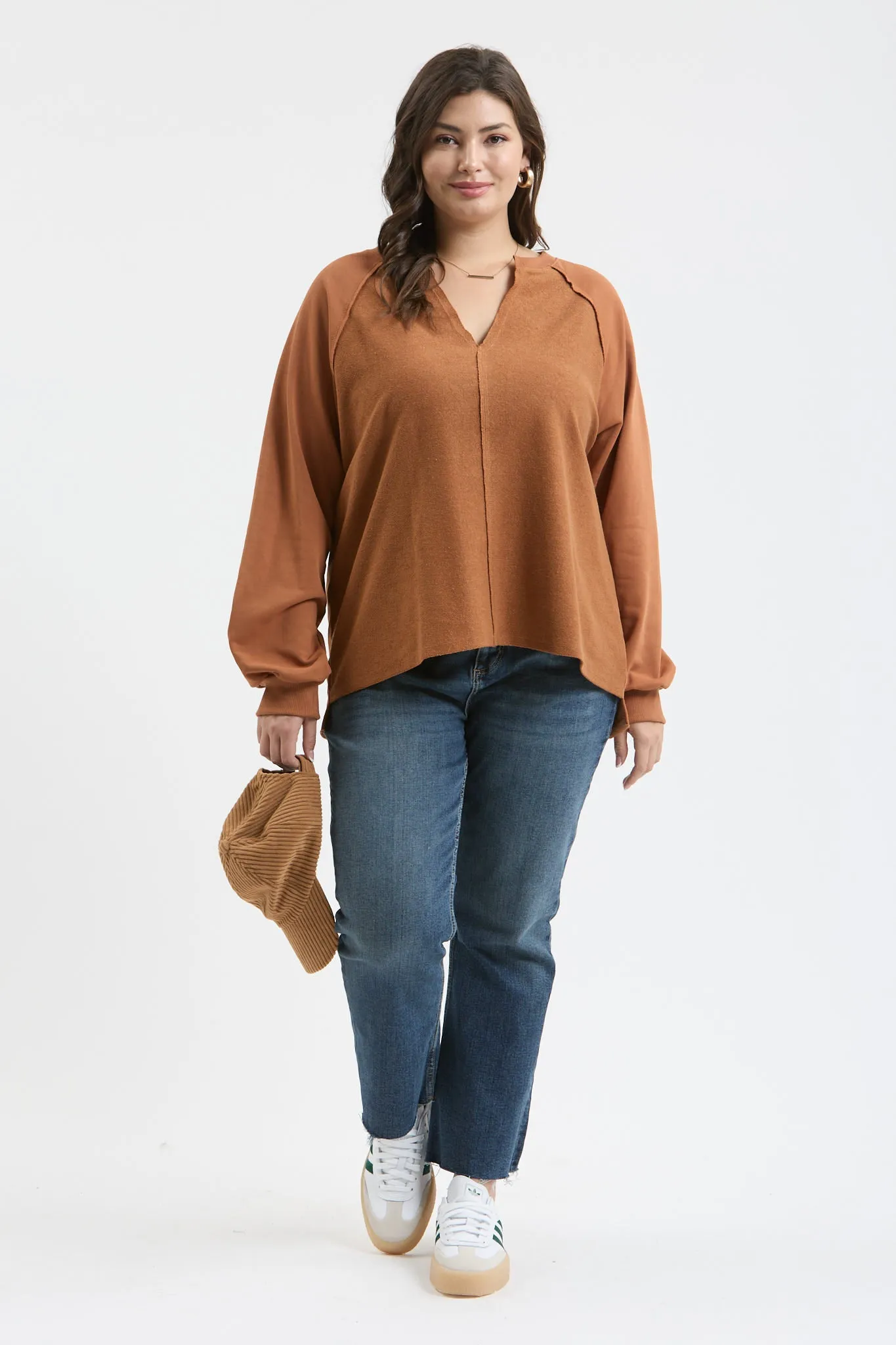 PLUS EXPOSED SEAM RELAXED LONG SLEEVE KNIT TOP sold by Blu Pepper product image thumbnail 5