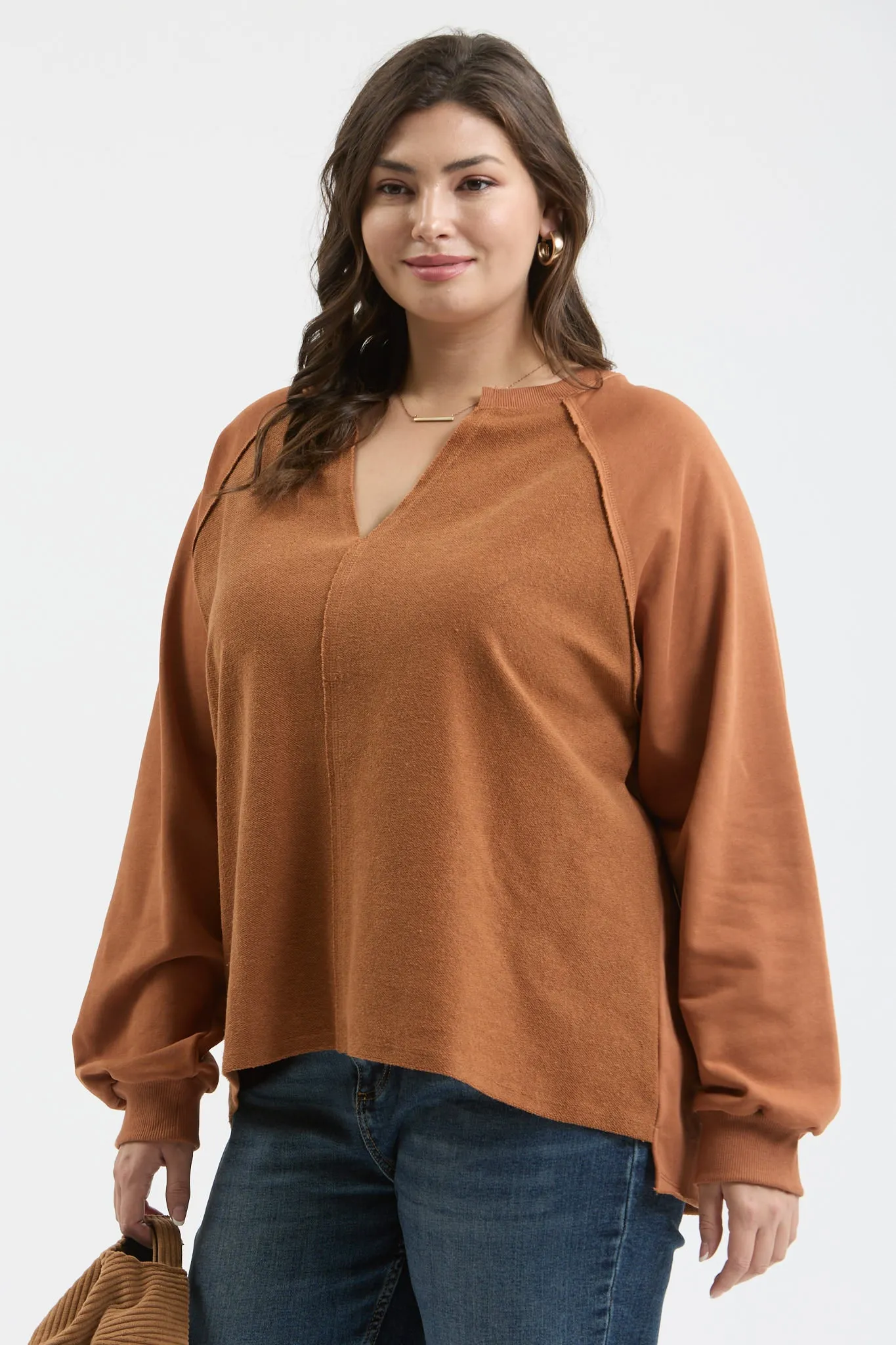 PLUS EXPOSED SEAM RELAXED LONG SLEEVE KNIT TOP sold by Blu Pepper product image thumbnail 3