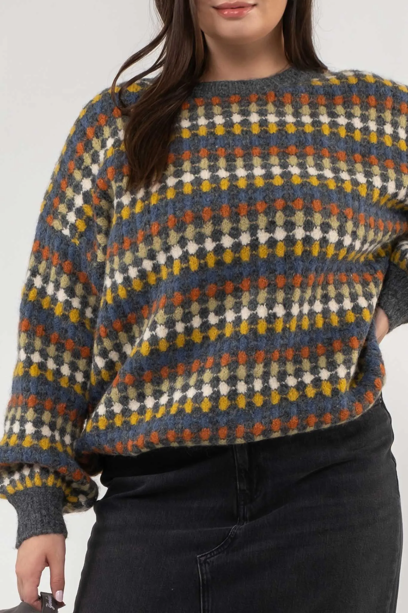 PLUS MULTICOLOR CREW KNIT SWEATER sold by Blu Pepper product image thumbnail 4