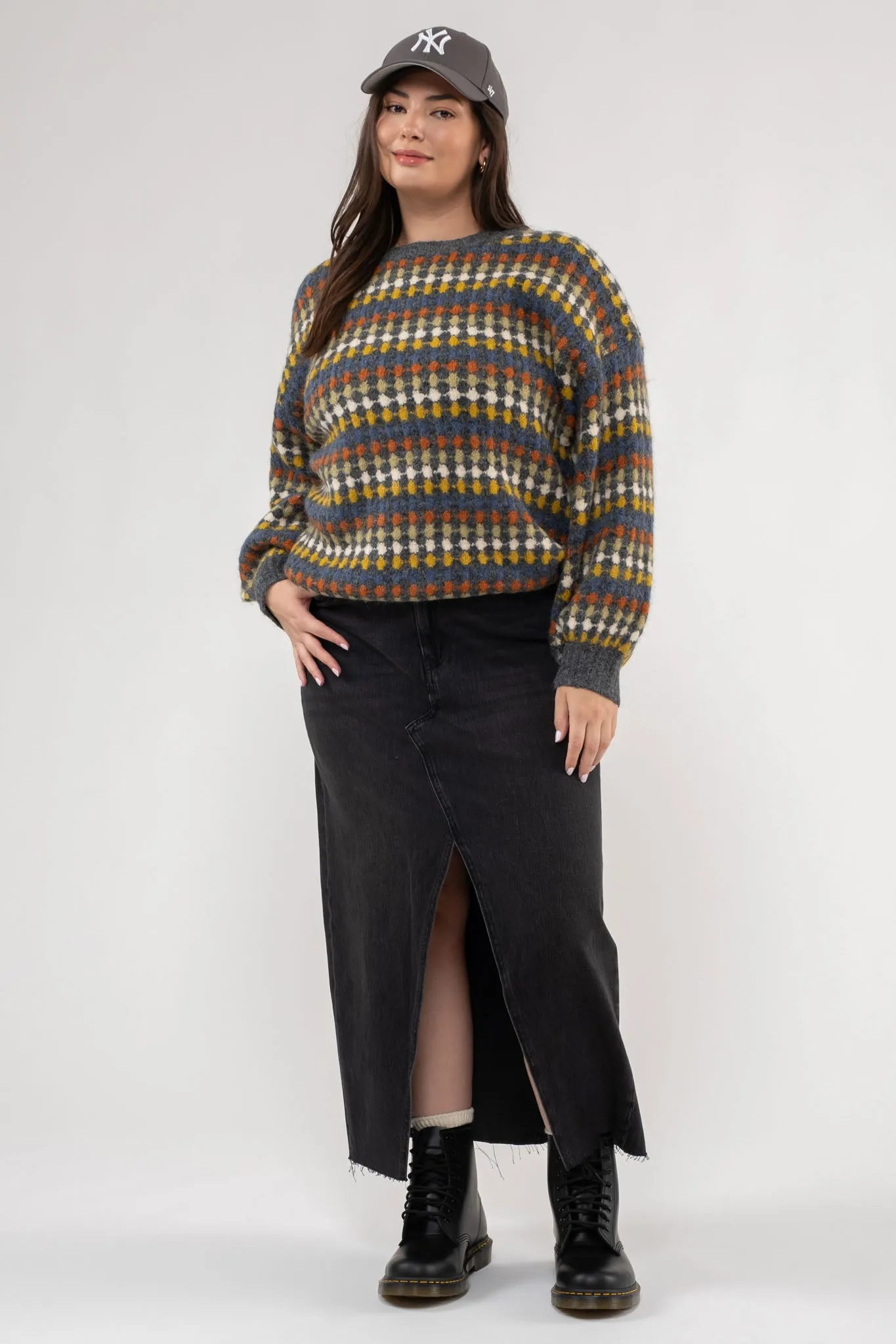 PLUS MULTICOLOR CREW KNIT SWEATER sold by Blu Pepper product image thumbnail 5