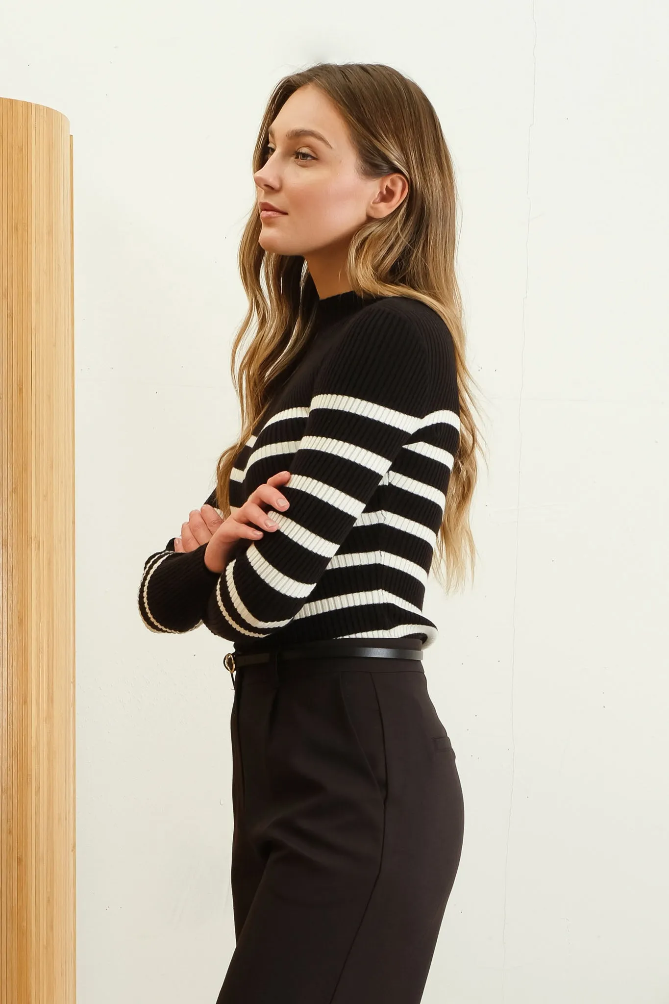 STRIPE MOCK NECK LONG SLEEVE KNIT SWEATER sold by Blu Pepper product image thumbnail 3