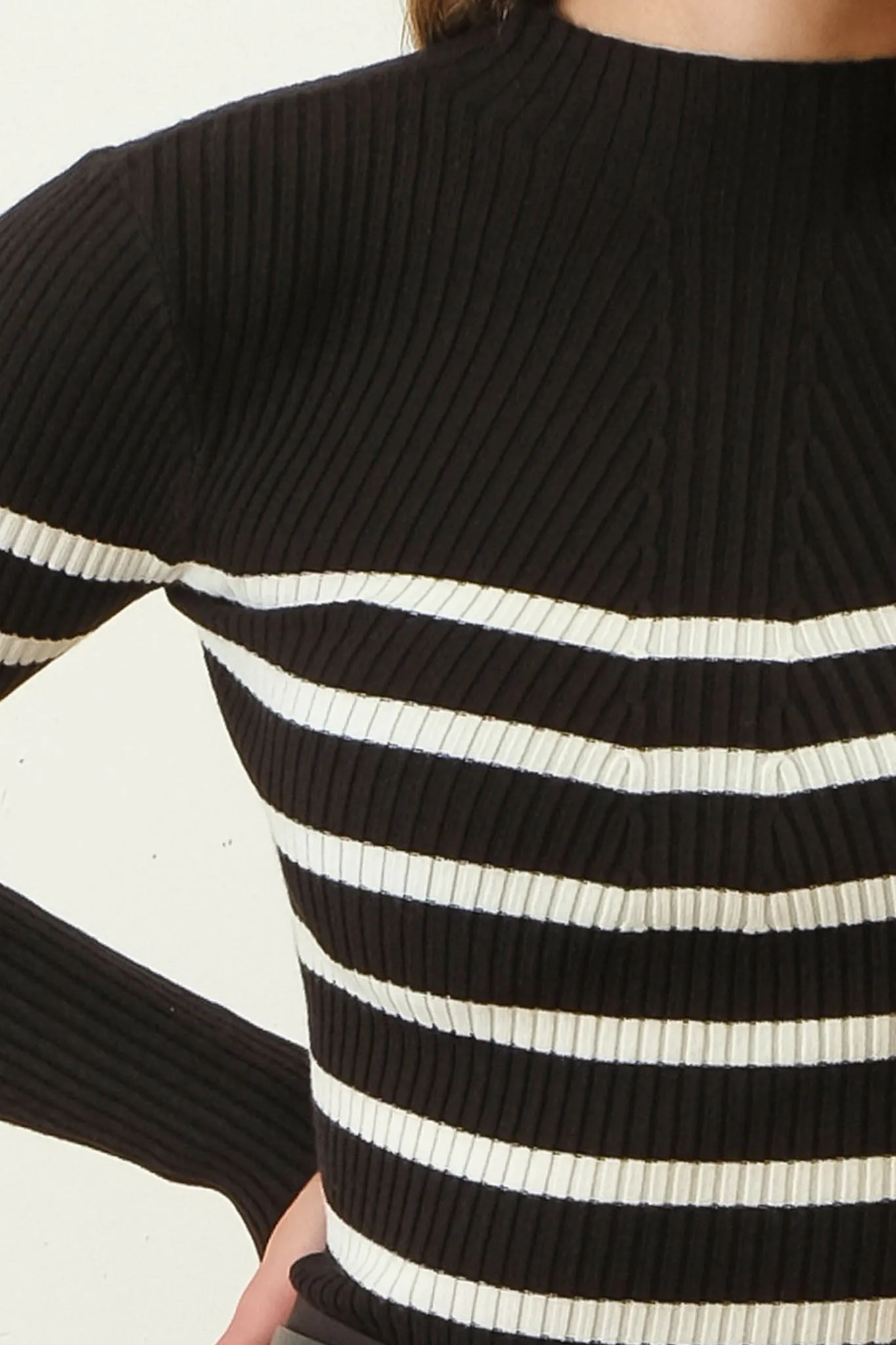 STRIPE MOCK NECK LONG SLEEVE KNIT SWEATER sold by Blu Pepper product image thumbnail 4