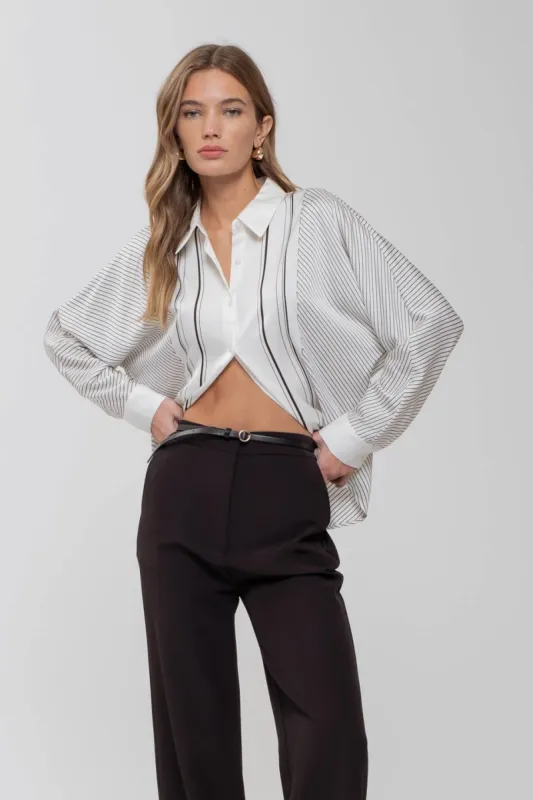 ASYMMETRICAL STRIPE COLLARED BUTTON DOWN SHIRT sold by Blu Pepper