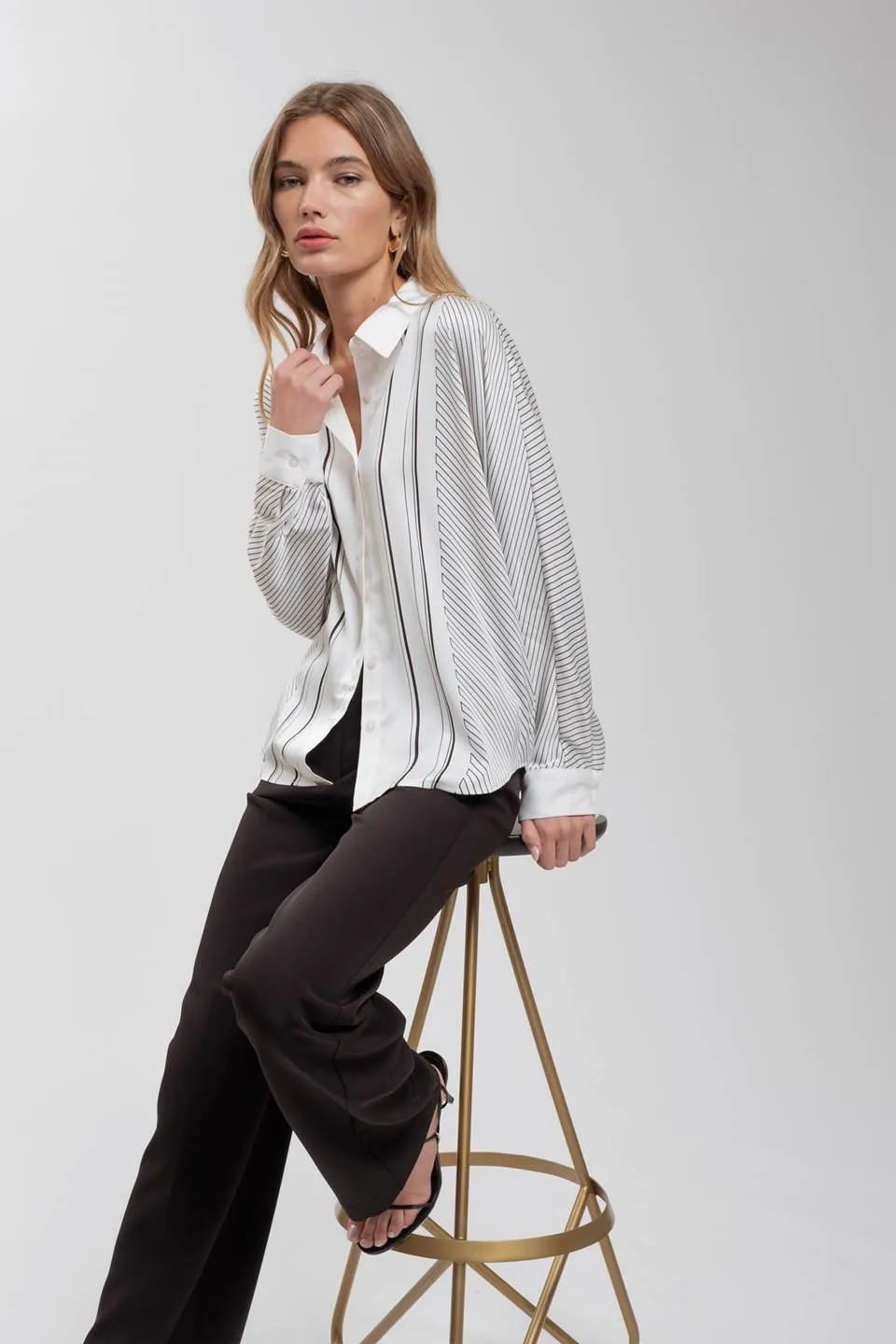 ASYMMETRICAL STRIPE COLLARED BUTTON DOWN SHIRT sold by Blu Pepper product image thumbnail 5