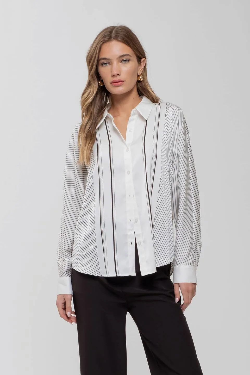 ASYMMETRICAL STRIPE COLLARED BUTTON DOWN SHIRT sold by Blu Pepper product image thumbnail 4
