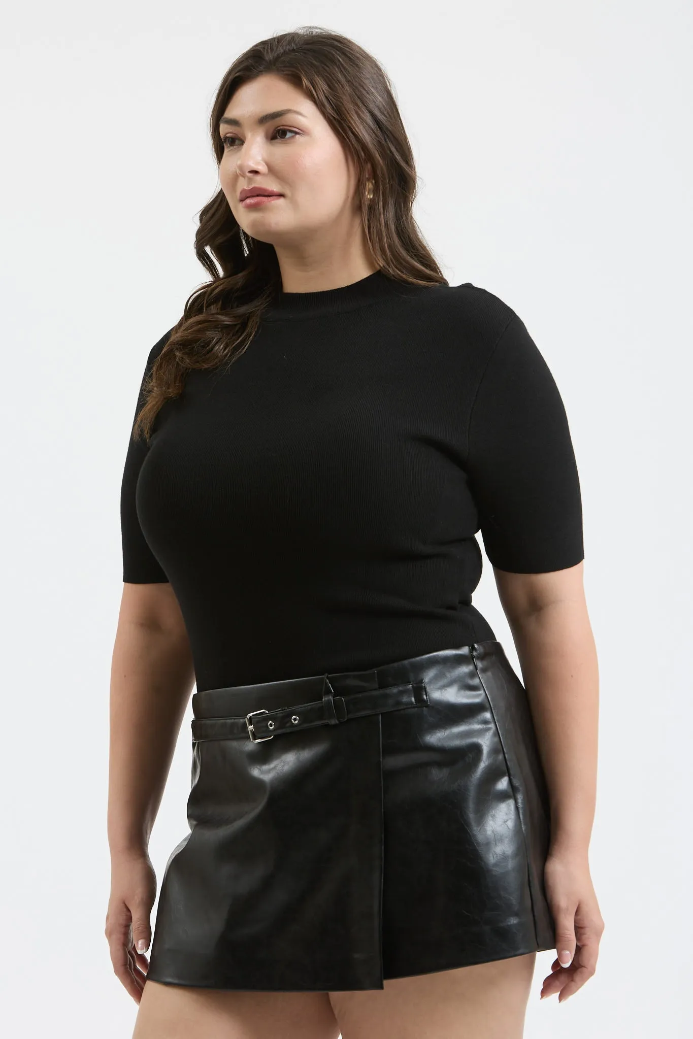 PLUS SHORT SLEEVE MOCK NECK SWEATER KNIT TOP sold by Blu Pepper product image thumbnail 4