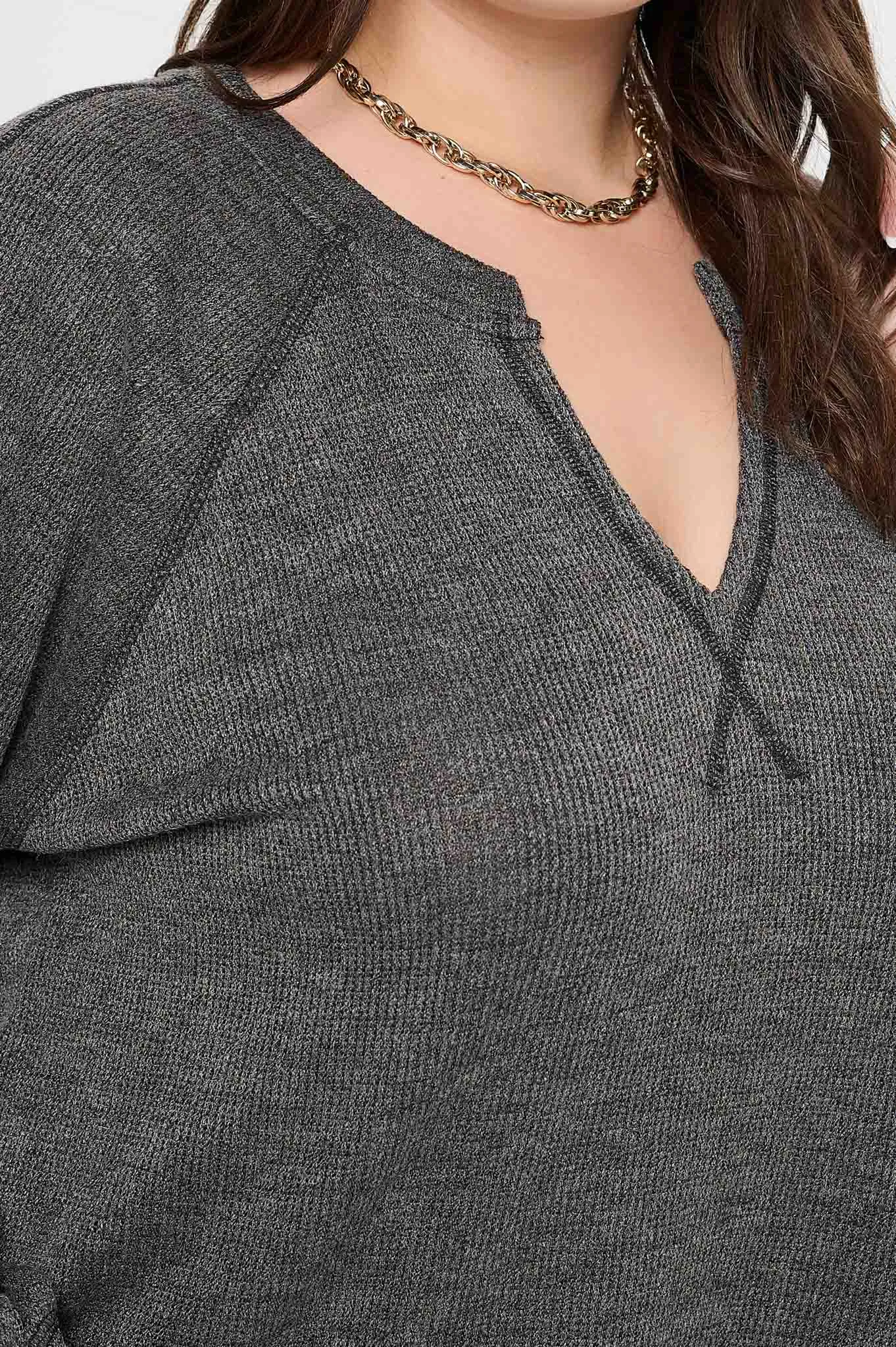 PLUS SPLIT NECK LONG EXTENDED SLEEVE RAGLAN KNIT TOP sold by Blu Pepper product image thumbnail 4