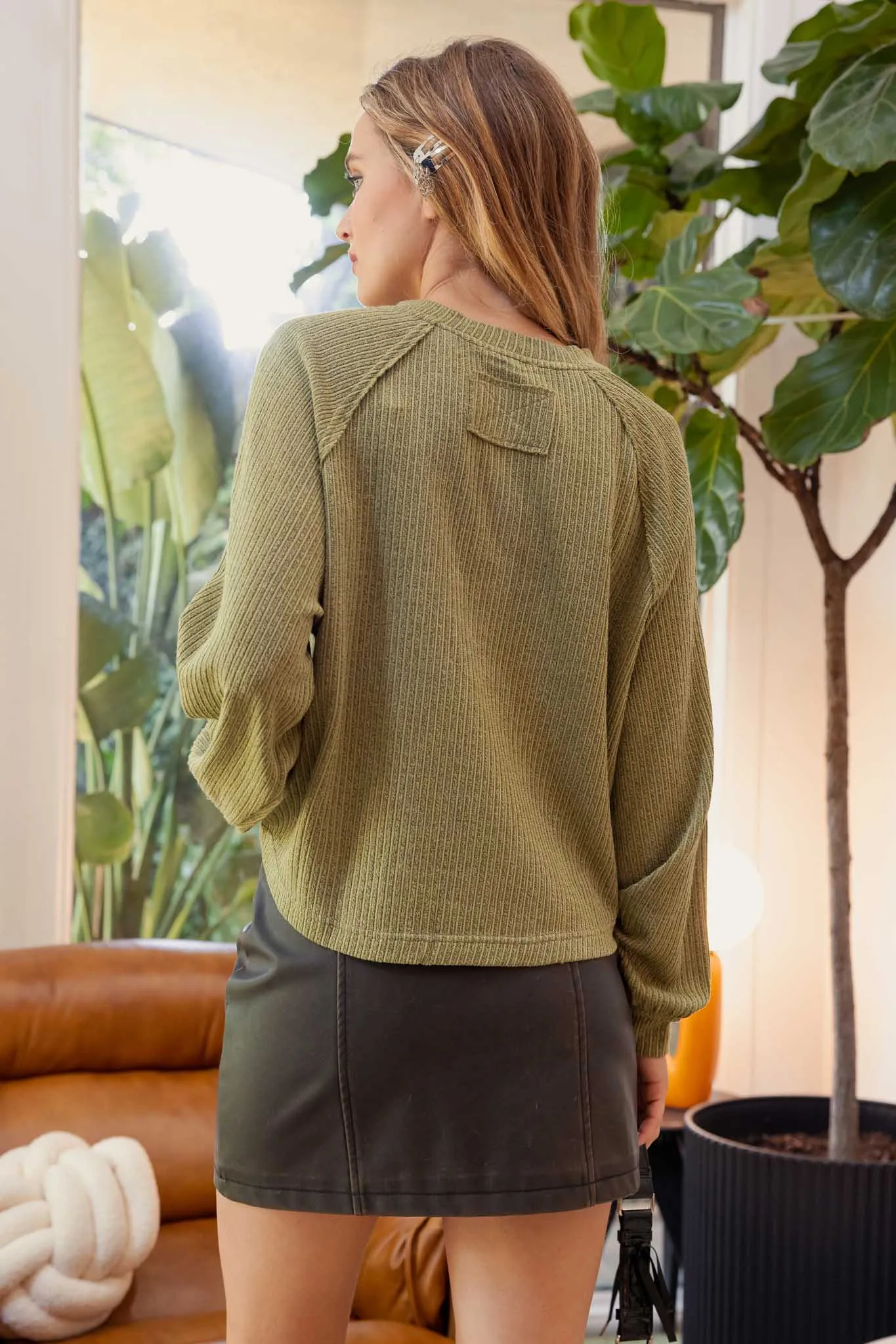 RAGLAN LONG SLEEVE HENLEY KNIT TOP sold by Blu Pepper product image thumbnail 4