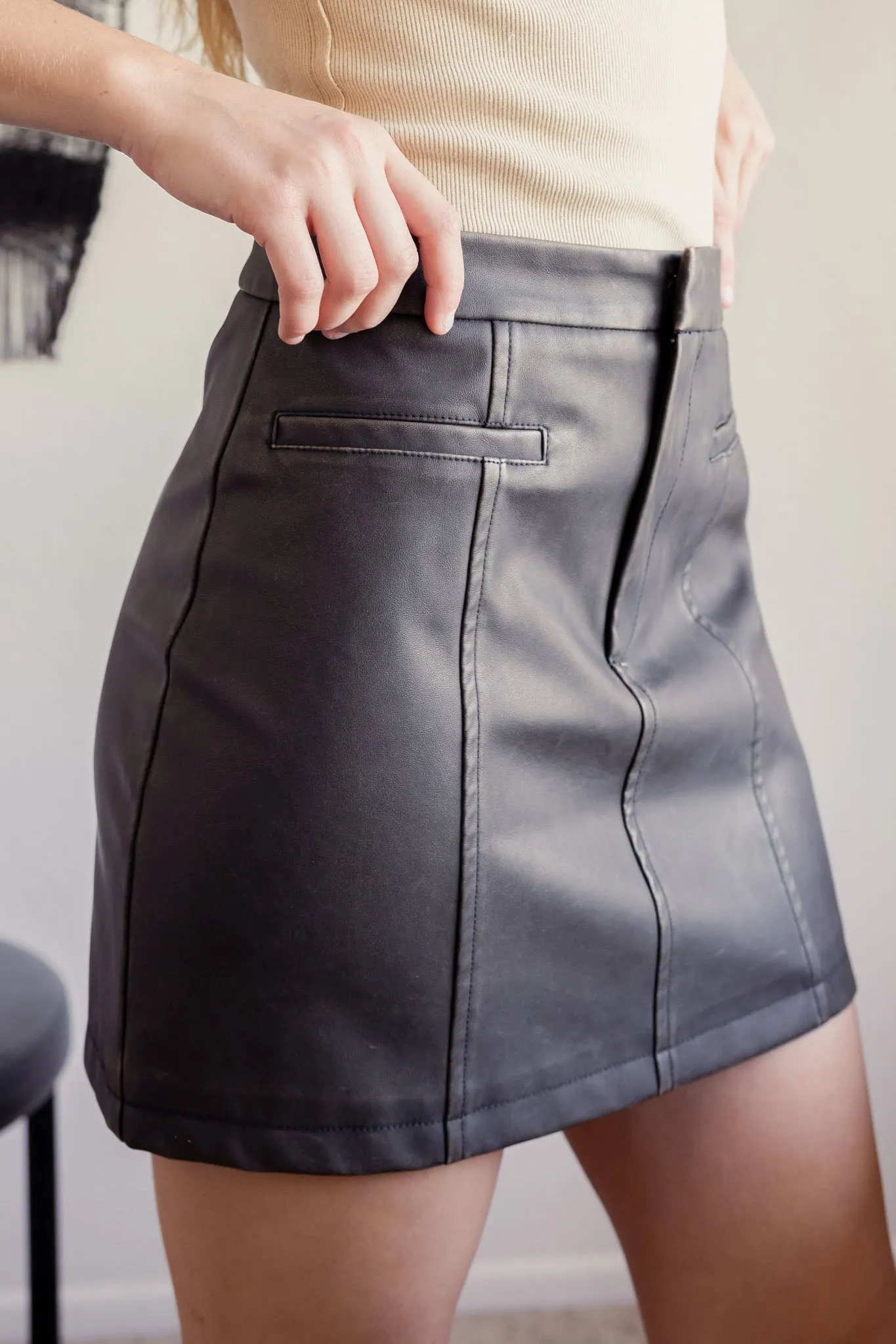 WASHED FAUX LEATHER MINI SKIRT sold by Blu Pepper product image thumbnail 3