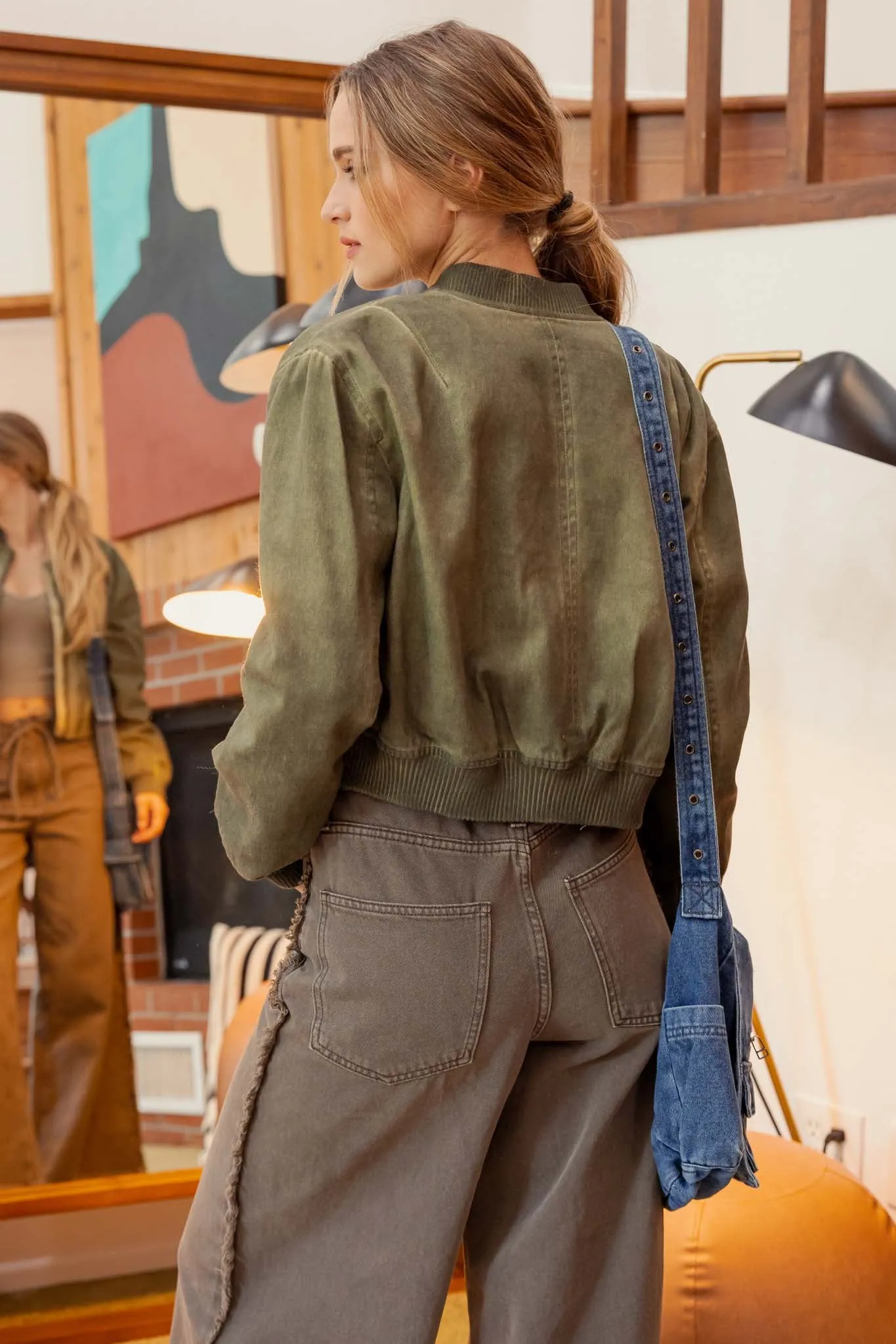 WASHED DEMIN ZIP UP BOMBER JACKET sold by Blu Pepper product image thumbnail 2