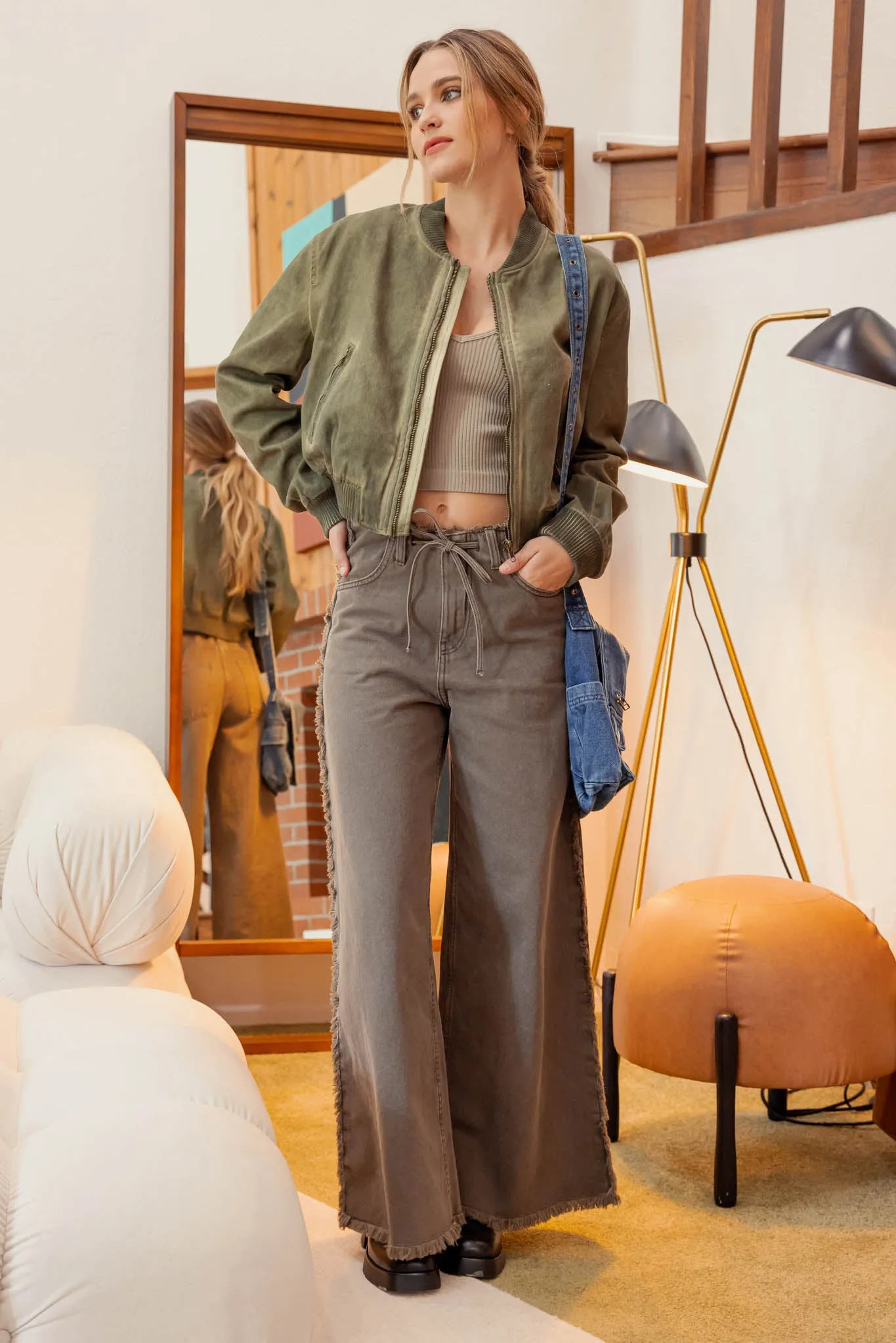 WASHED DEMIN ZIP UP BOMBER JACKET sold by Blu Pepper product image thumbnail 5