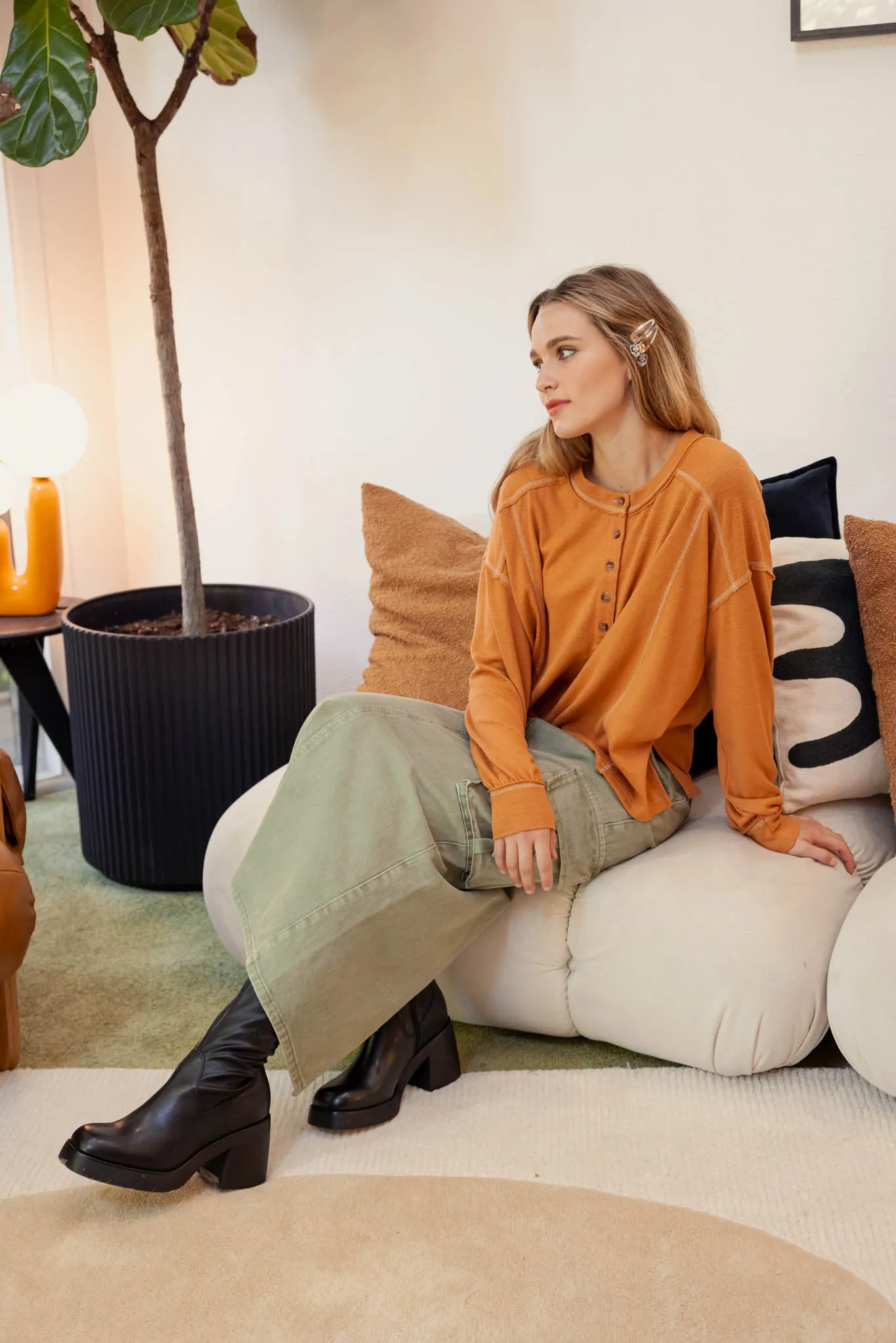 CONTRAST STITCH LONG SLEEVE HENLEY KNIT TOP sold by Blu Pepper product image thumbnail 3