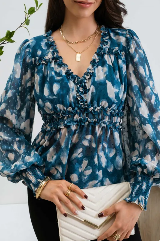 TEXTURED EMPIRE WAIST WOVEN TOP sold by Blu Pepper