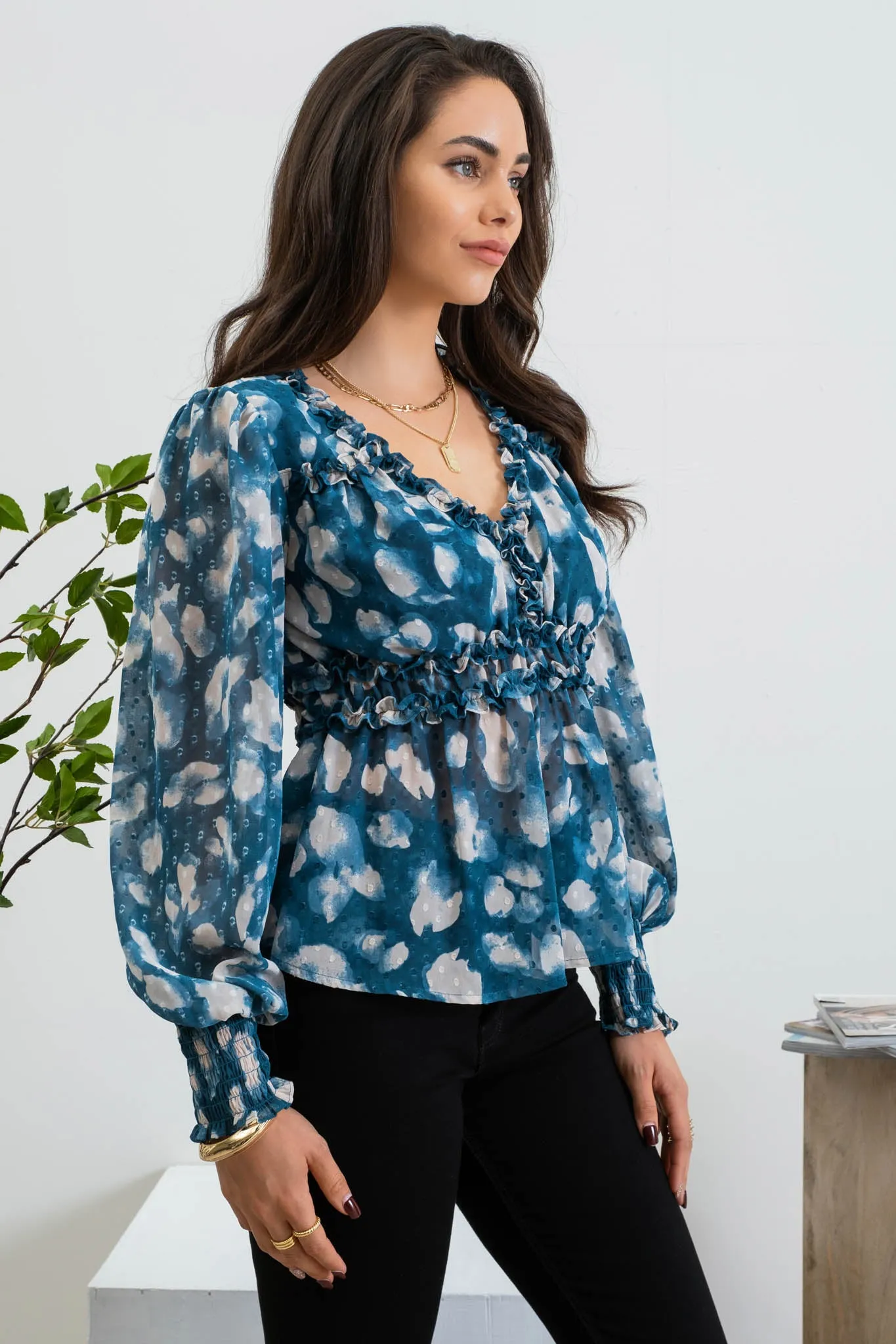 TEXTURED EMPIRE WAIST WOVEN TOP sold by Blu Pepper product image thumbnail 3