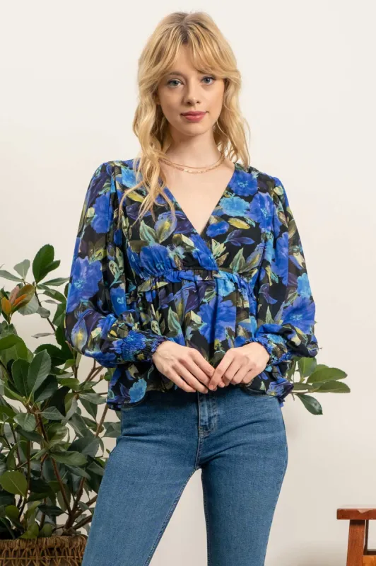 V NECK FLORAL TOP sold by Blu Pepper
