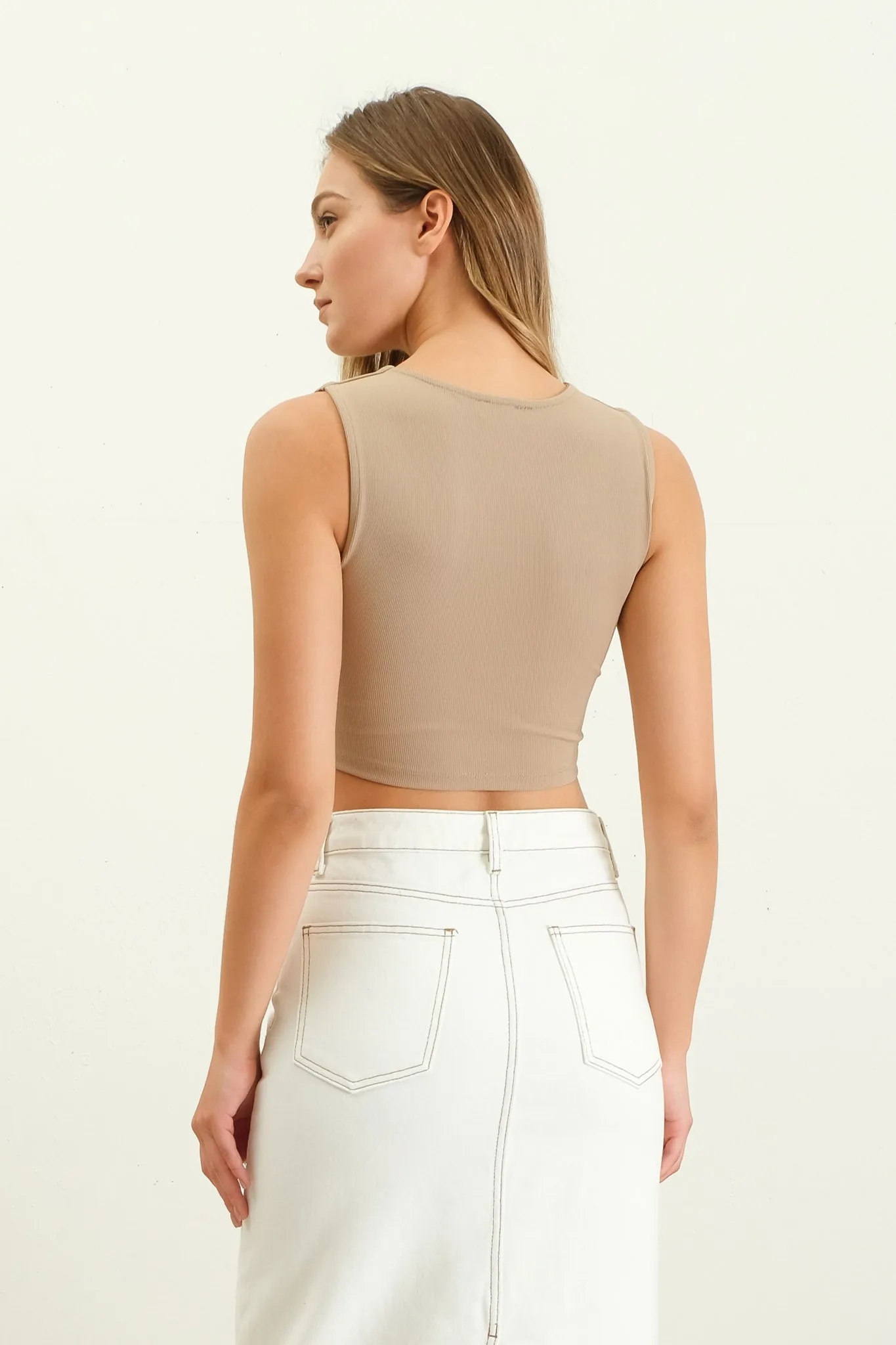 REVERSIBLE SLEEVELESS KNIT CROP TOP sold by Blu Pepper product image thumbnail 2
