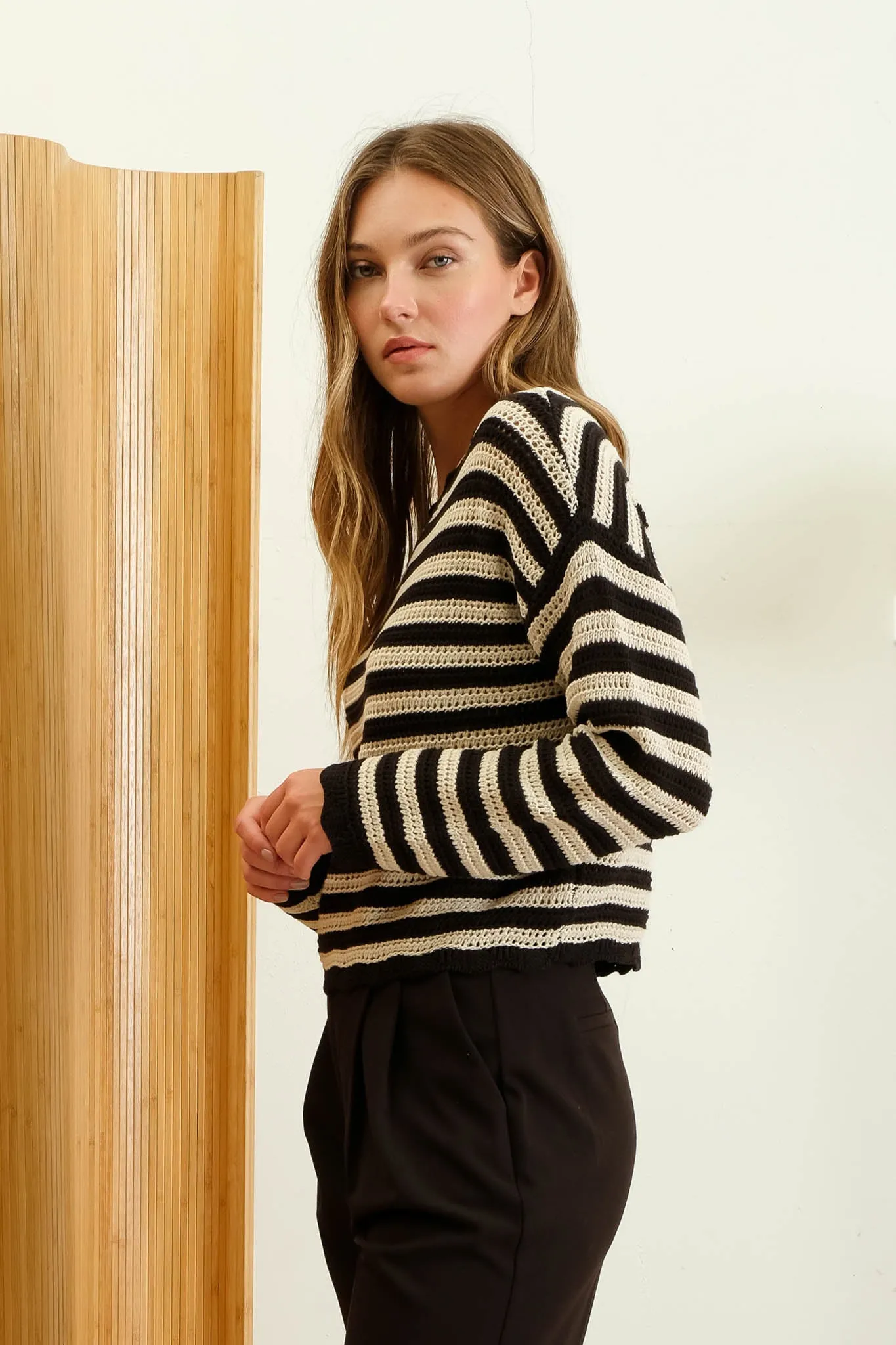 STRIPE SCALLOP TRIM KNIT PULLOVER SWEATER sold by Blu Pepper product image thumbnail 3