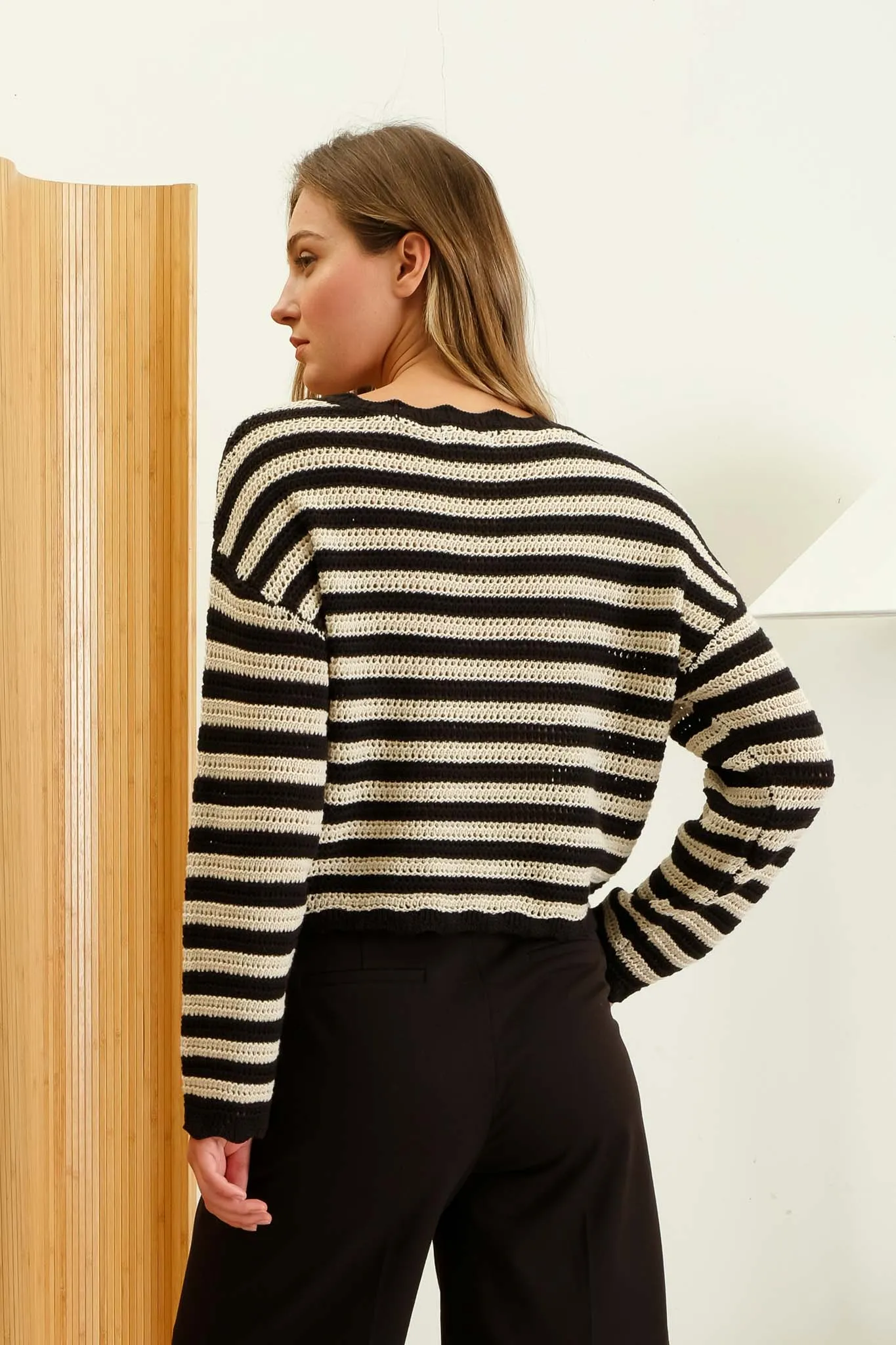 STRIPE SCALLOP TRIM KNIT PULLOVER SWEATER sold by Blu Pepper product image thumbnail 2