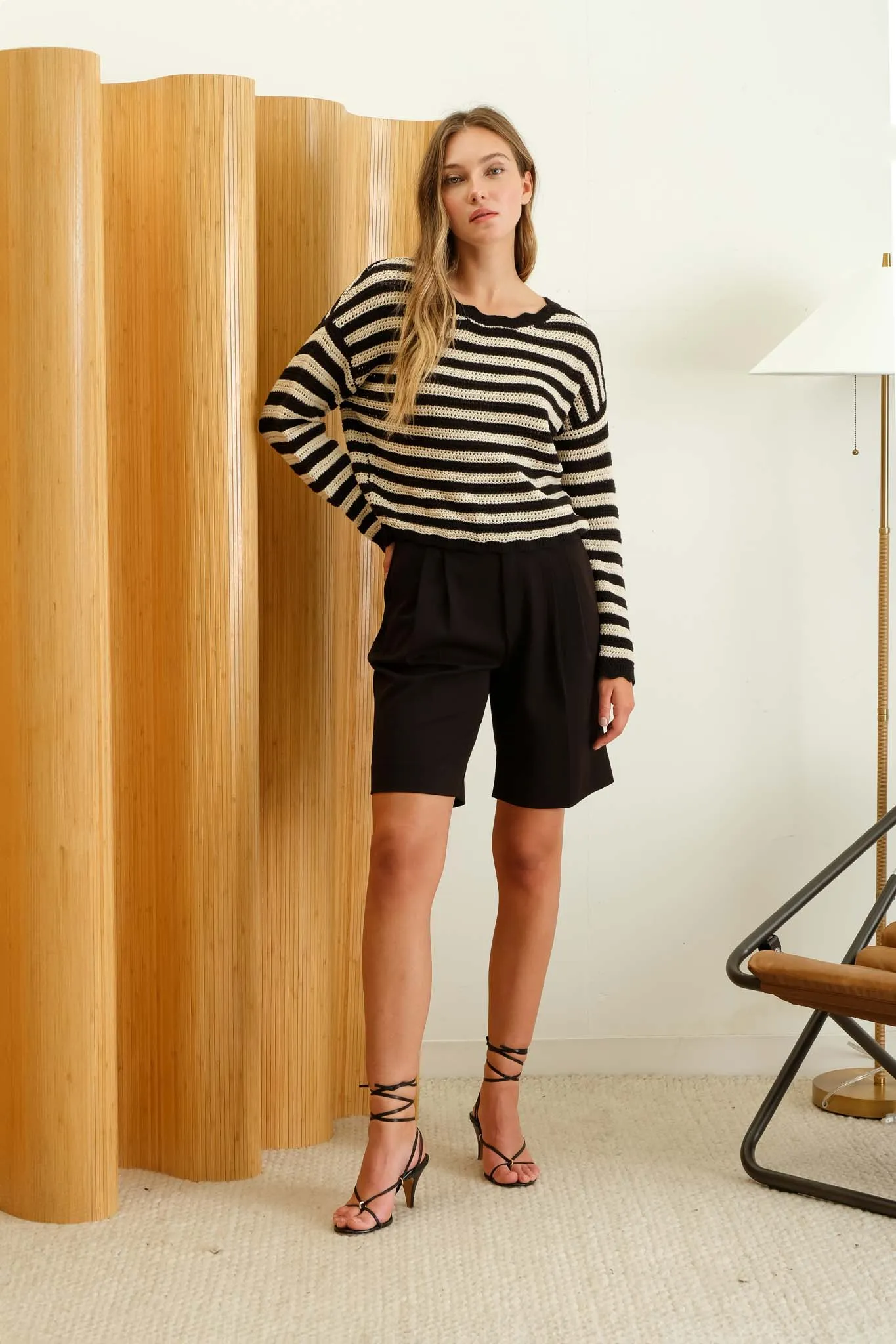 STRIPE SCALLOP TRIM KNIT PULLOVER SWEATER sold by Blu Pepper