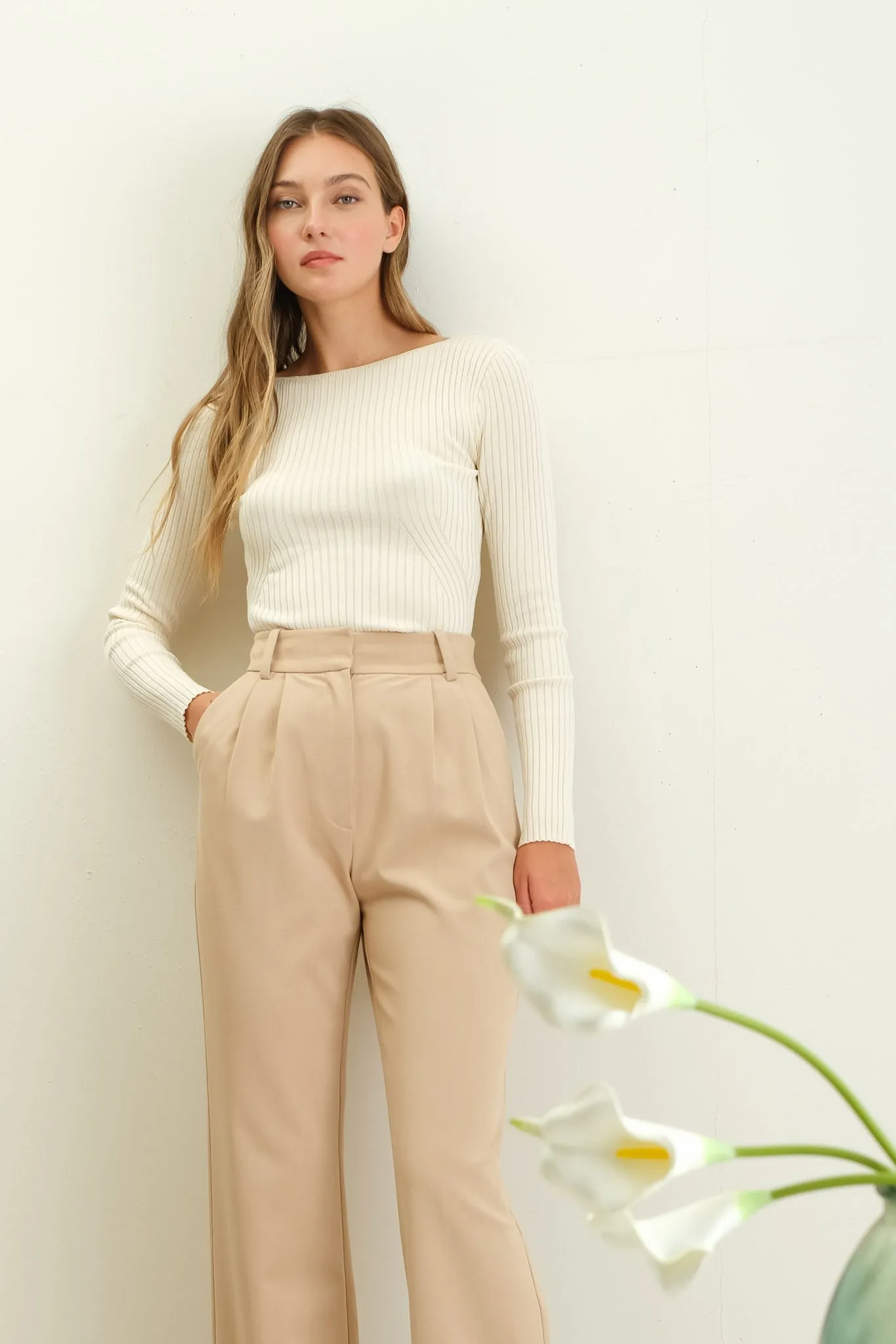 BOAT NECK LONG SLEEVE SWEATER KNIT TOP sold by Blu Pepper product image thumbnail 4