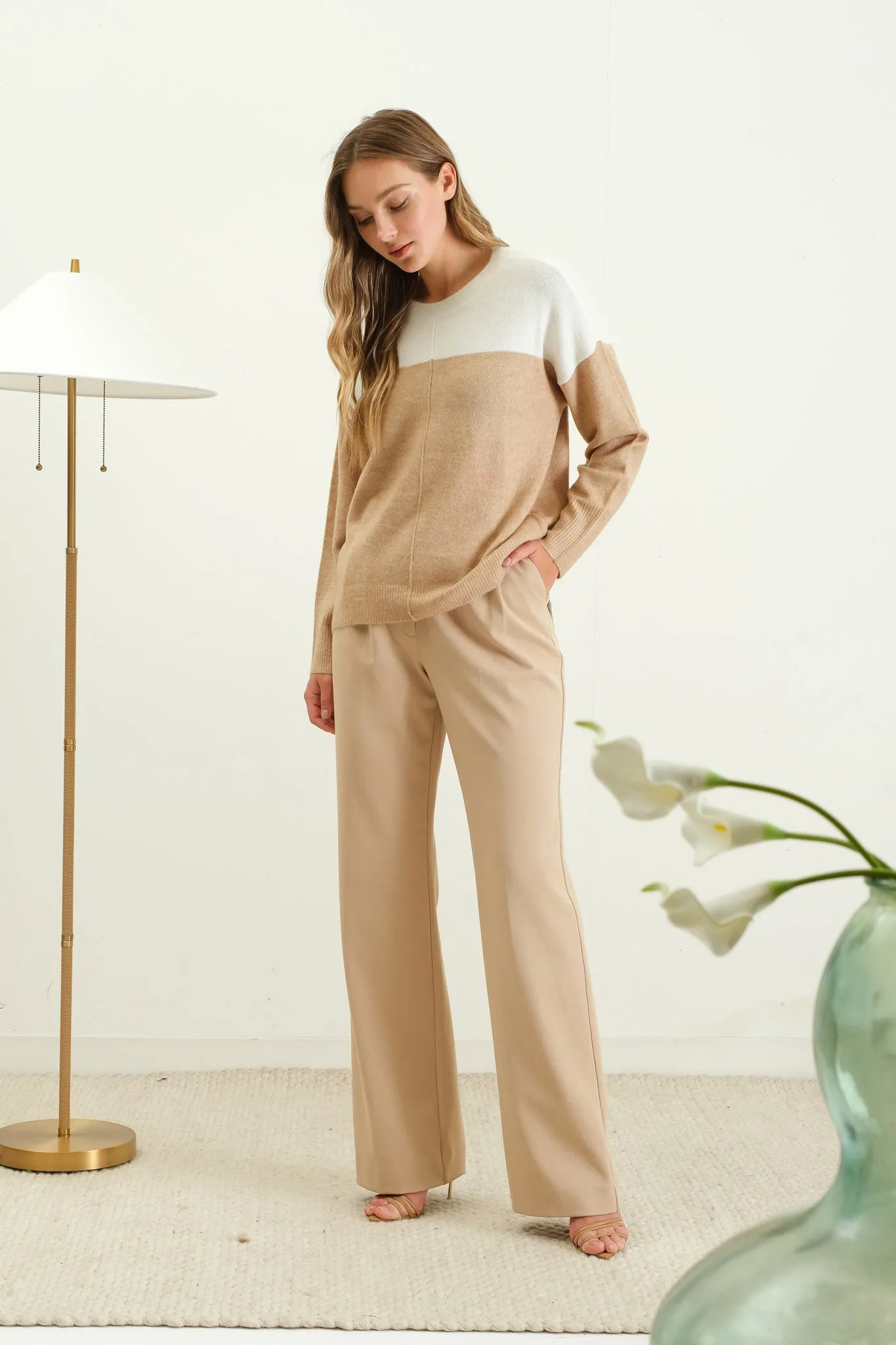 CONTRAST LONG SLEEVE KNIT PULLOVER SWEATER sold by Blu Pepper product image thumbnail 3