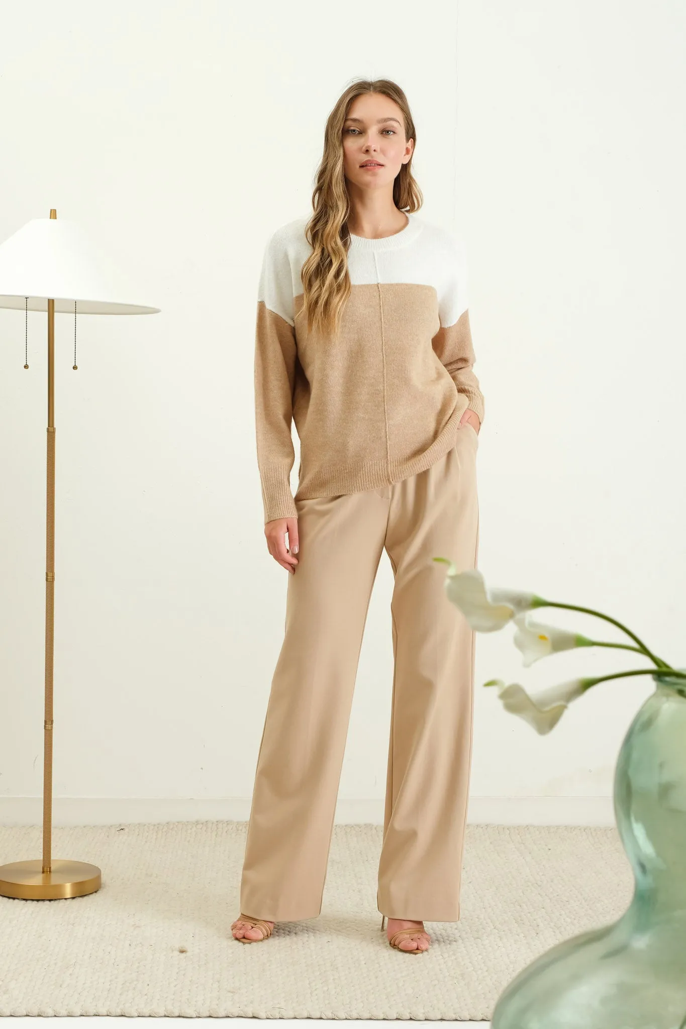 CONTRAST LONG SLEEVE KNIT PULLOVER SWEATER sold by Blu Pepper product image thumbnail 5