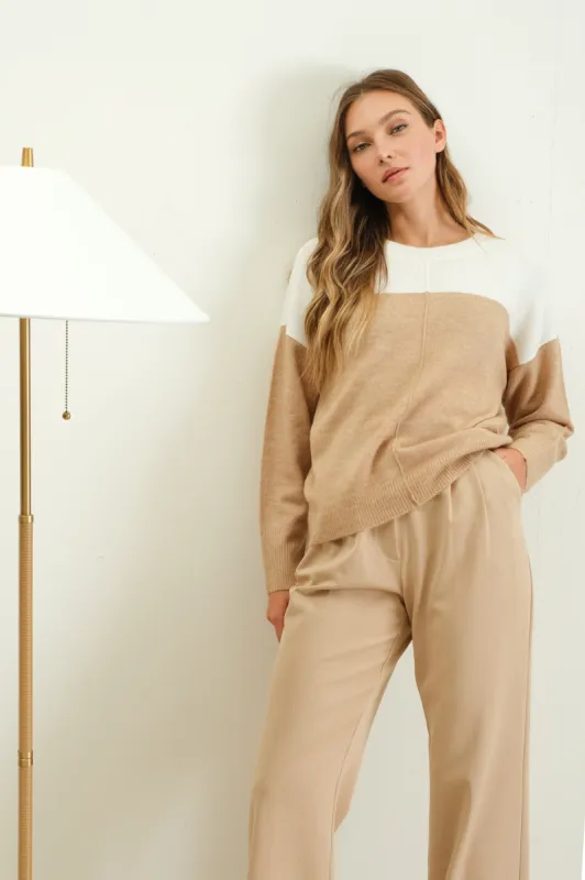 CONTRAST LONG SLEEVE KNIT PULLOVER SWEATER sold by Blu Pepper