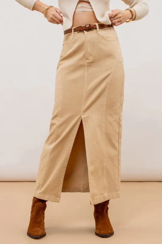 PANELED SPLIT HEM MIDI SKIRT sold by Blu Pepper