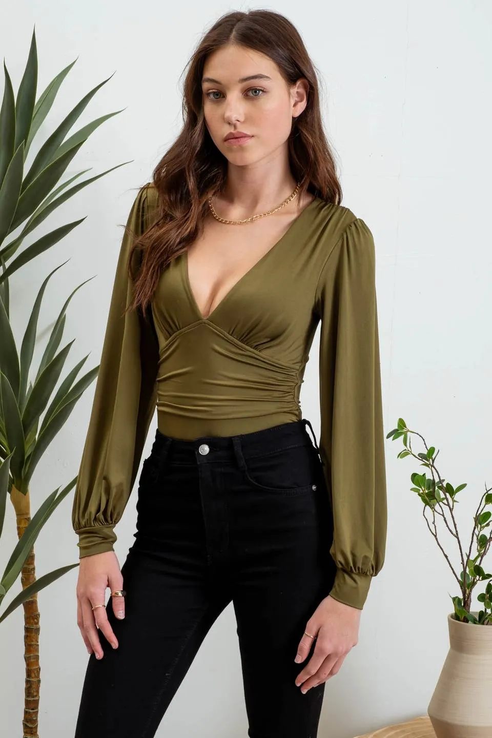 DEEP V NECK LONG SLEEVE BODYSUIT sold by Blu Pepper product image thumbnail 3