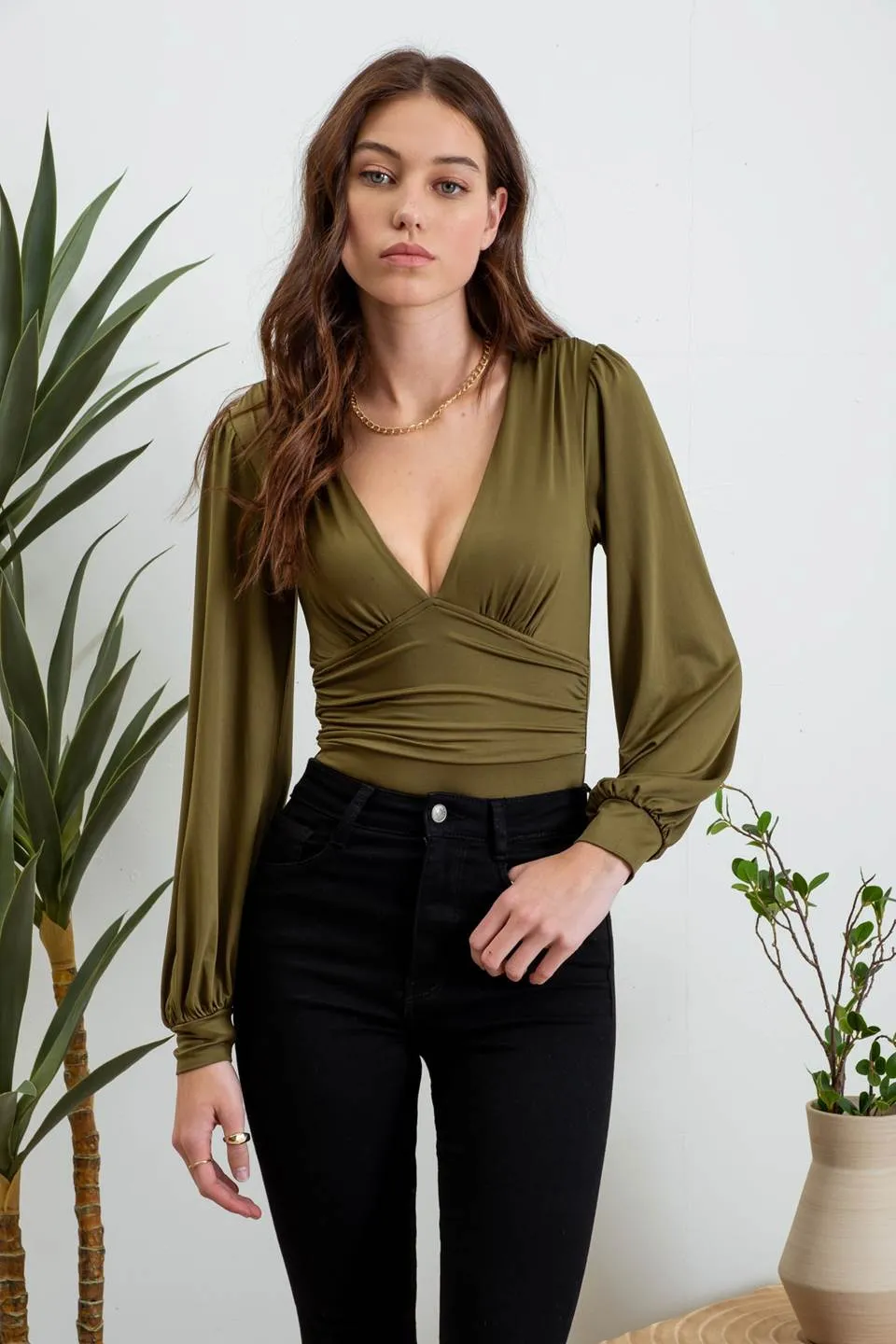 DEEP V NECK LONG SLEEVE BODYSUIT sold by Blu Pepper product image thumbnail 5