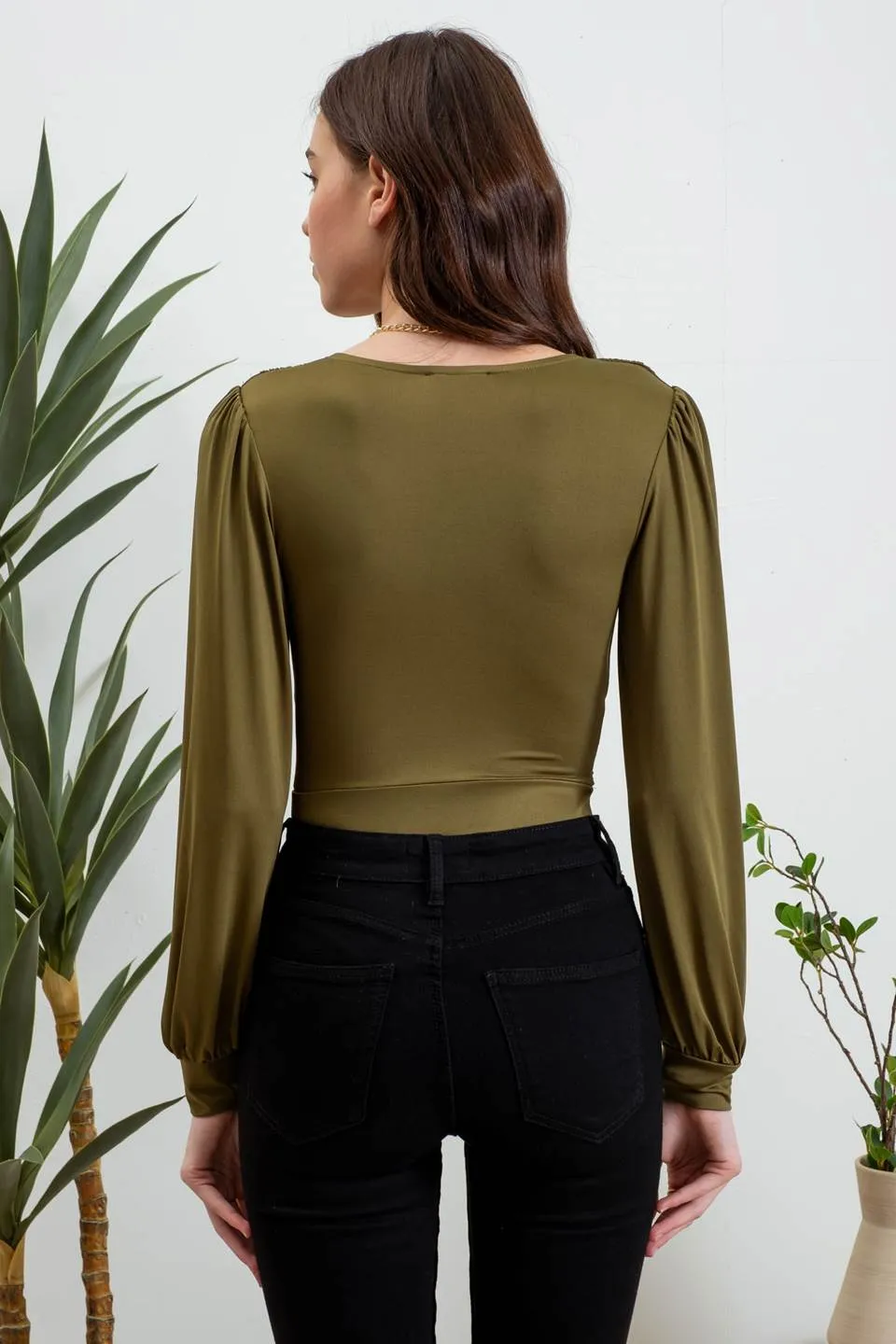 DEEP V NECK LONG SLEEVE BODYSUIT sold by Blu Pepper product image thumbnail 2