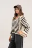 STRIPE SPLIT NECK LONG SLEEVE KNIT SWEATER sold by Blu Pepper