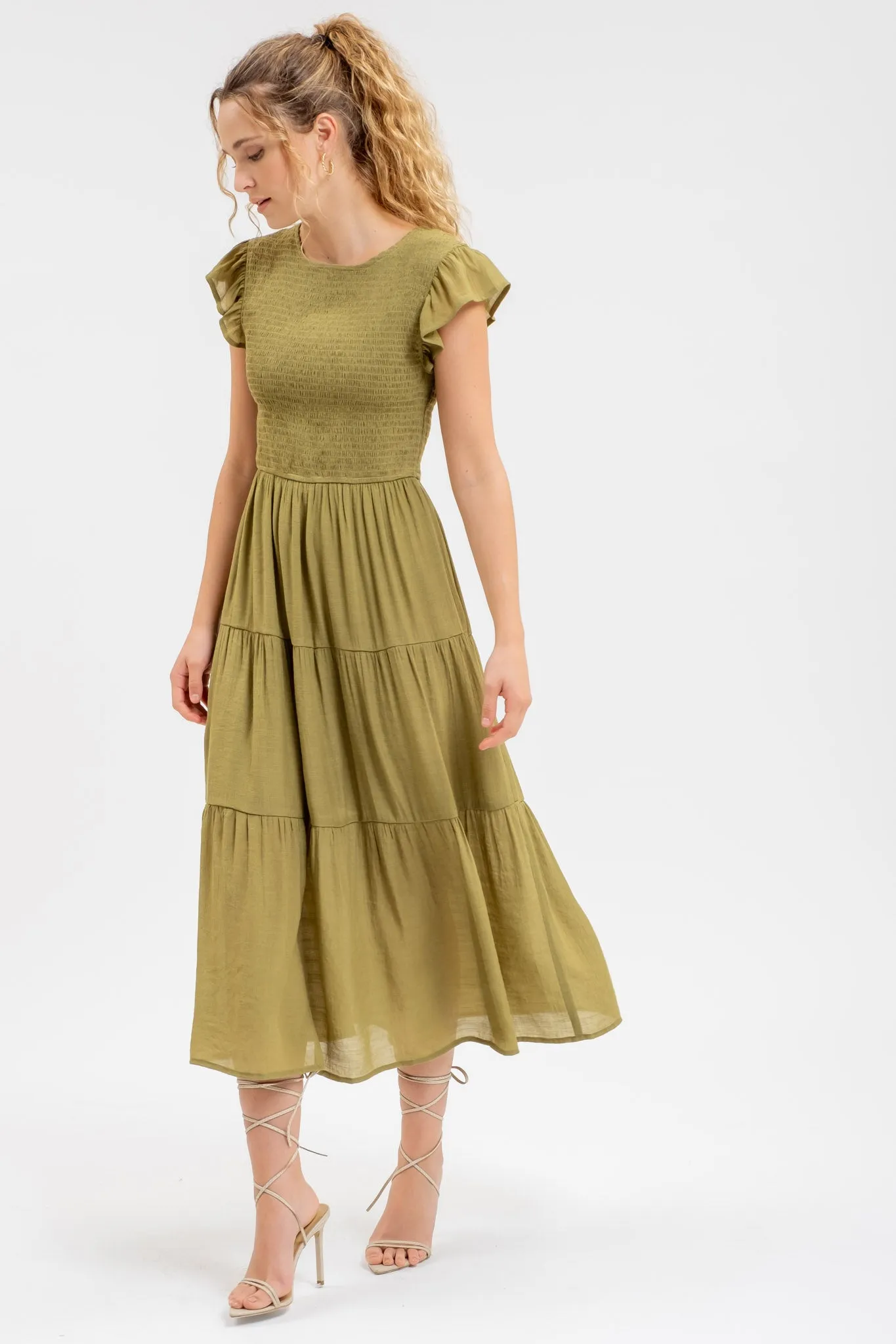 PLUS SMOCKED TIERED MIDI DRESS sold by Blu Pepper product image thumbnail 3