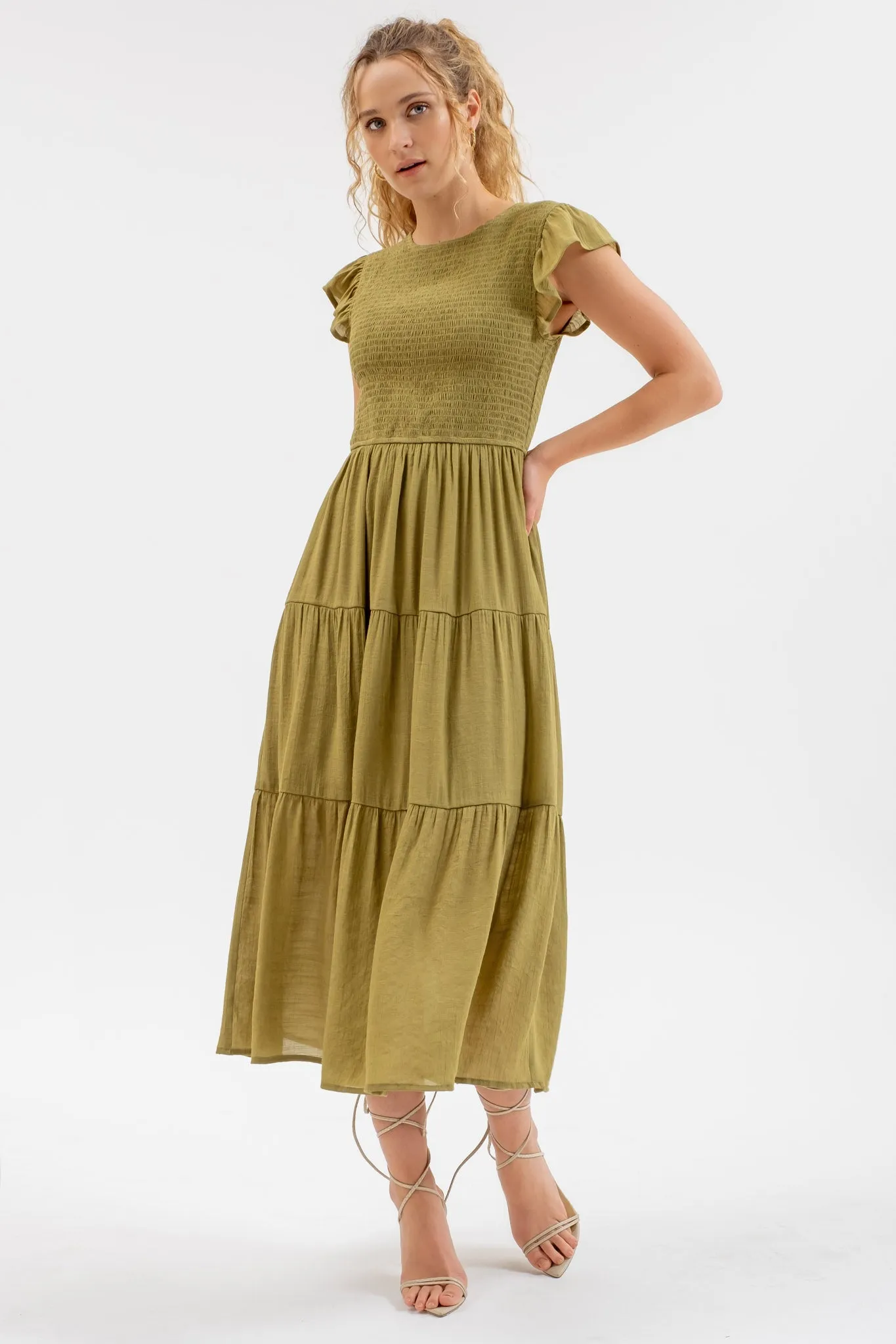 PLUS SMOCKED TIERED MIDI DRESS sold by Blu Pepper product image thumbnail 4
