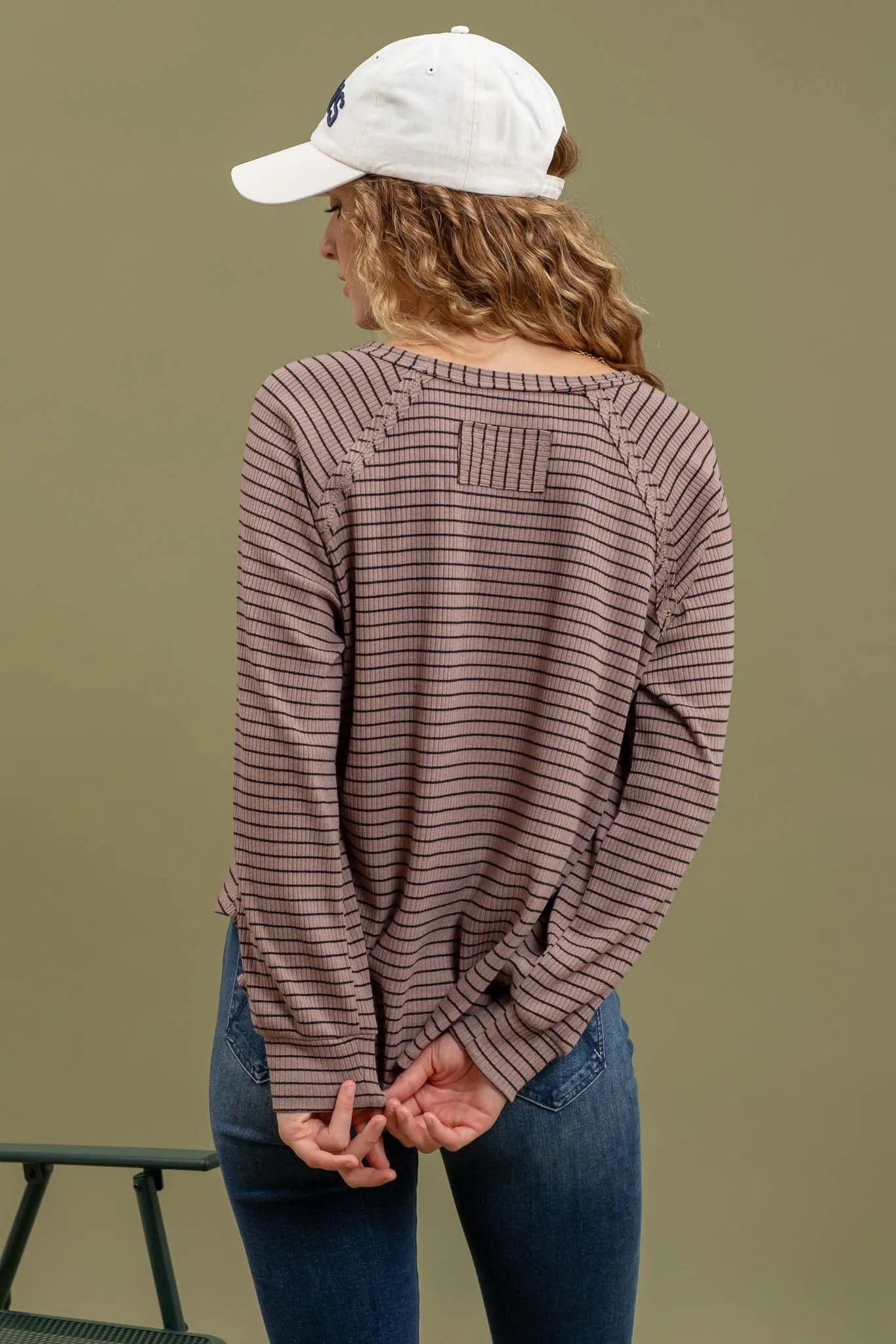 STRIPED RAGLAN SLEEVE KNIT TOP sold by Blu Pepper product image thumbnail 2