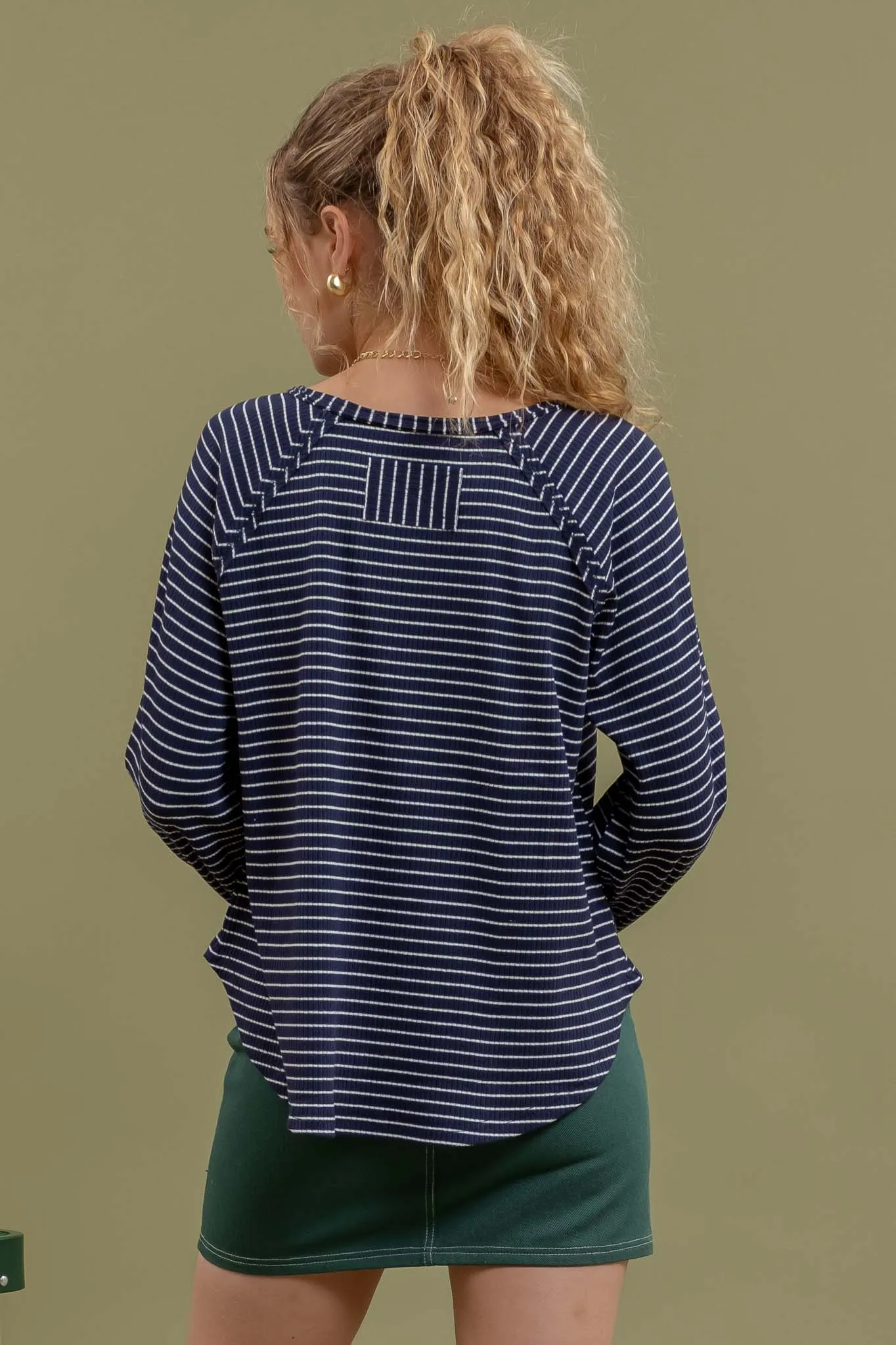 STRIPED RAGLAN SLEEVE KNIT TOP sold by Blu Pepper product image thumbnail 5