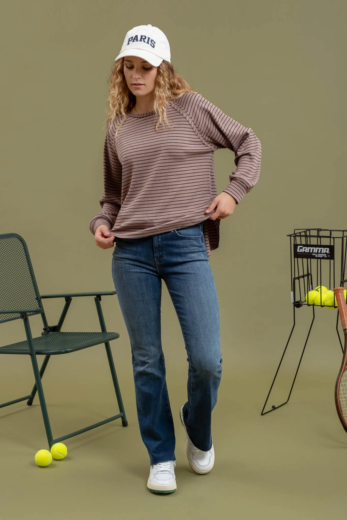 STRIPED RAGLAN SLEEVE KNIT TOP sold by Blu Pepper product image thumbnail 3