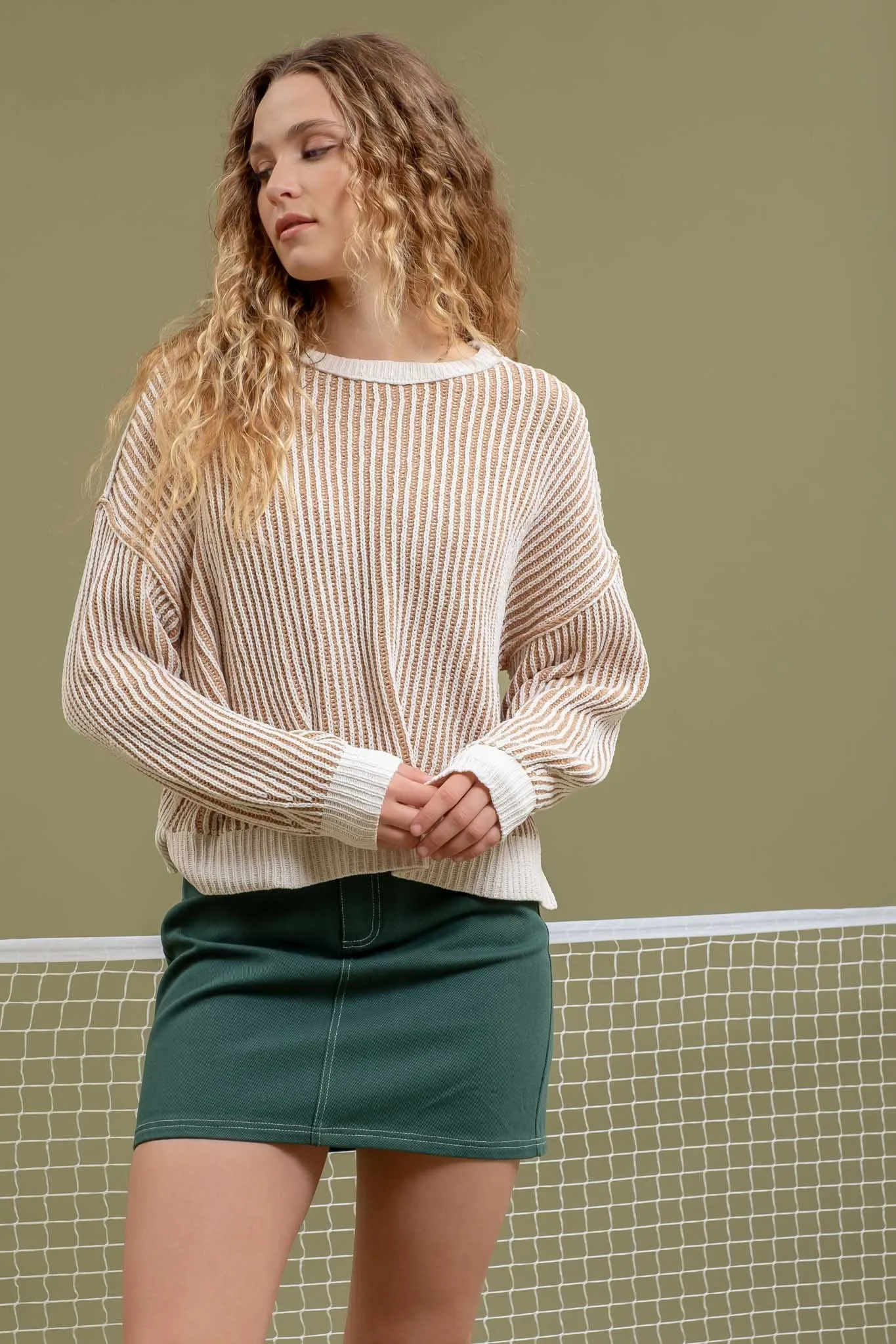 TEXTURED CREWNECK SWEATER sold by Blu Pepper