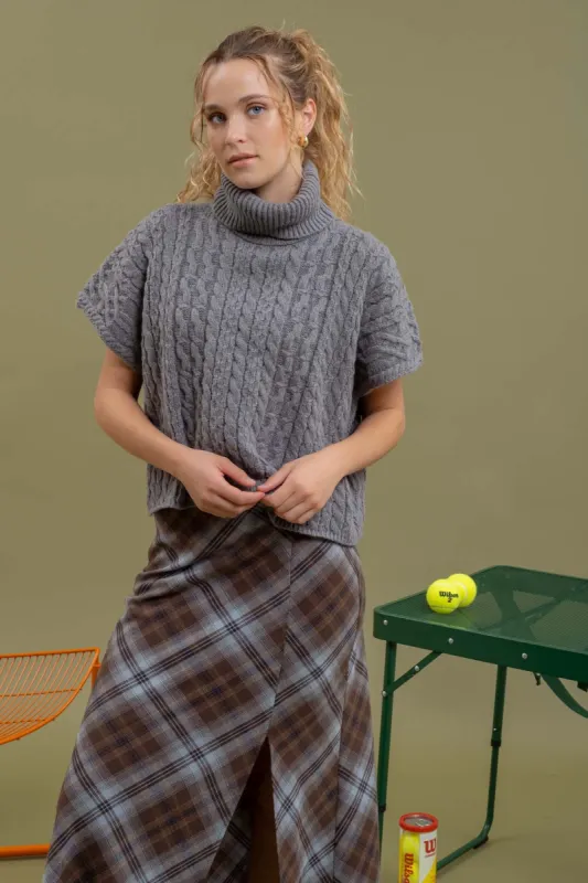 CABLEKNIT SHORT SLEEVE TURTLENECK SWEATER sold by Blu Pepper