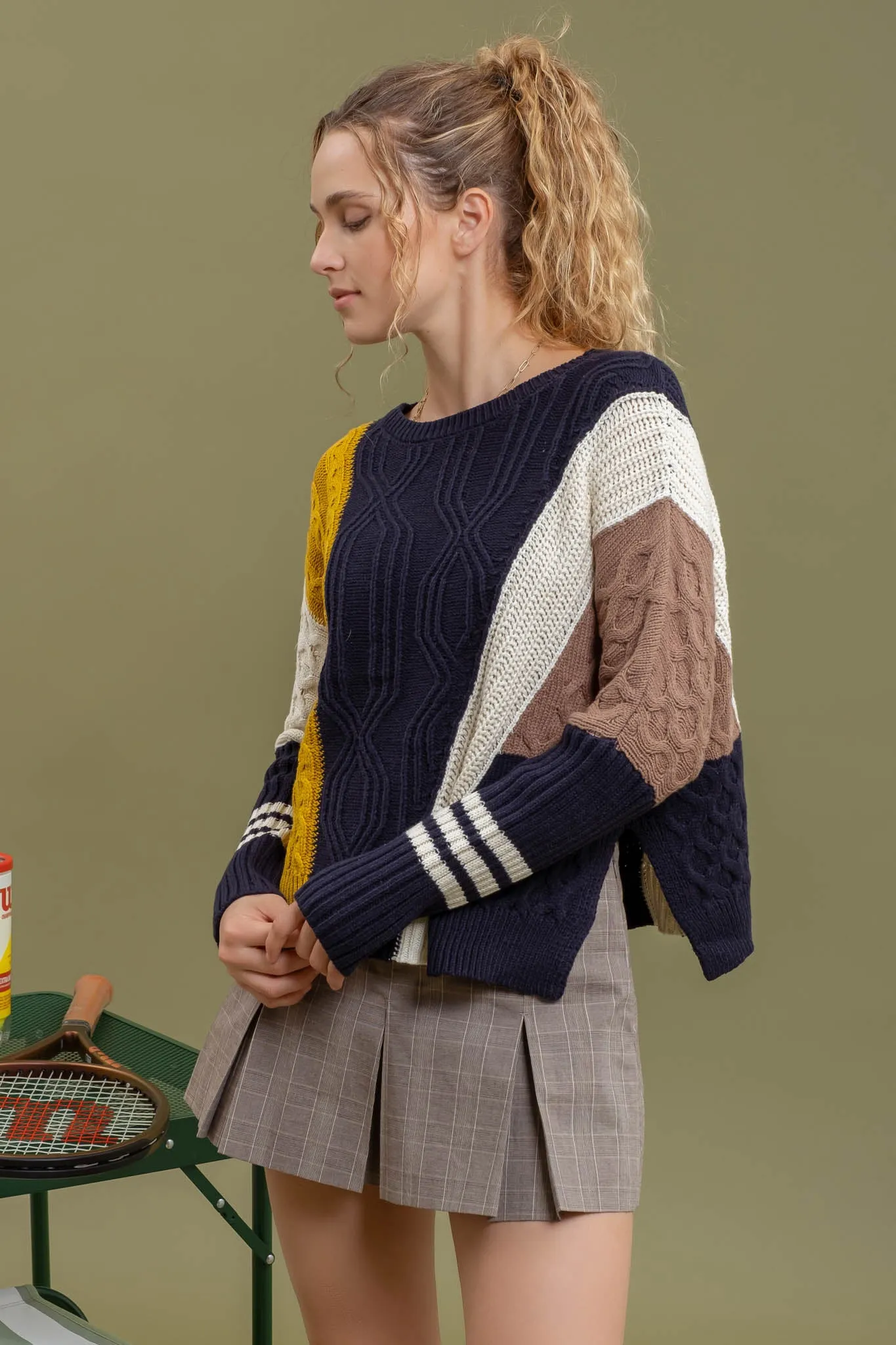 COLORBLOCK CABLEKNIT SWEATER sold by Blu Pepper product image thumbnail 3