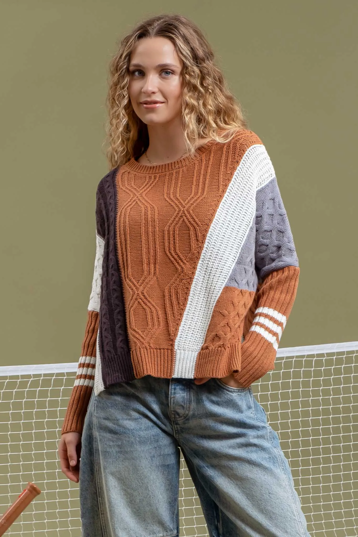 COLORBLOCK CABLEKNIT SWEATER sold by Blu Pepper product image thumbnail 5