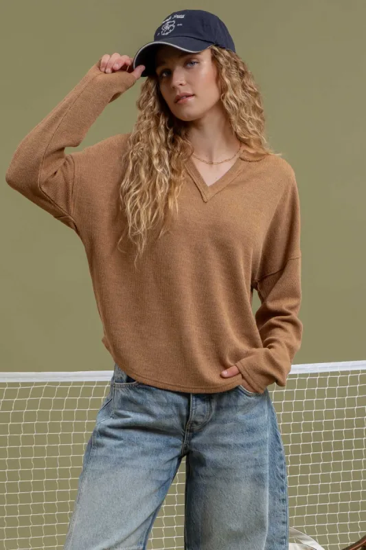 SOLID NOTCH NECK KNIT TOP sold by Blu Pepper