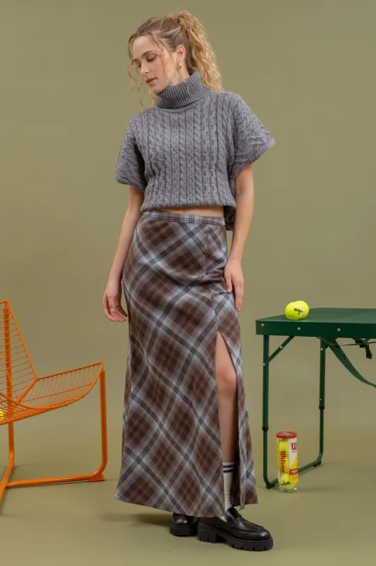 SIDE SLIT TARTAN PLAID MAXI SKIRT sold by Blu Pepper