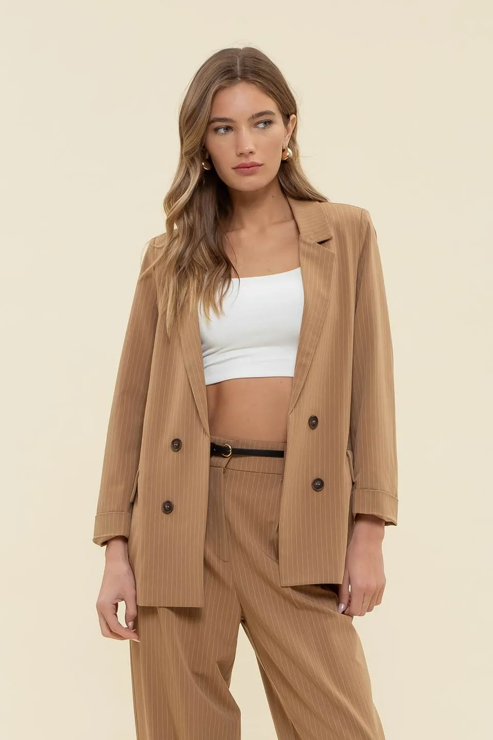 PINSTRIPE NOTCHED COLLAR JACKET sold by Blu Pepper product image thumbnail 3