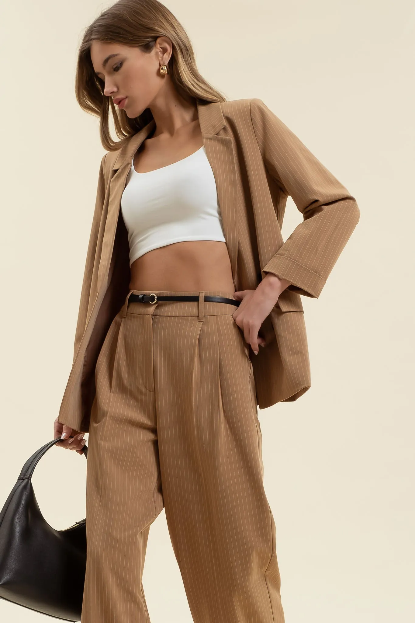 PINSTRIPE NOTCHED COLLAR JACKET sold by Blu Pepper