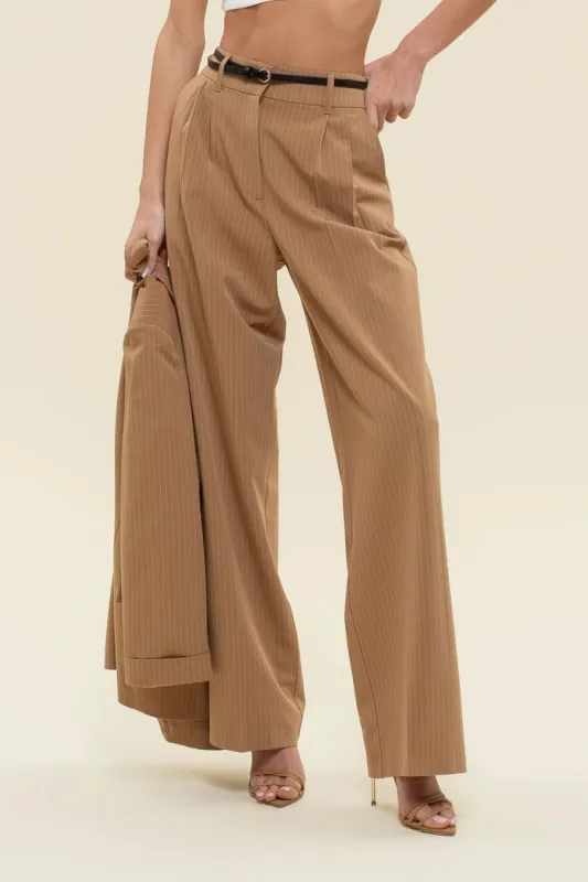 PINSTRIPE WIDELEG PLEATED PANTS sold by Blu Pepper