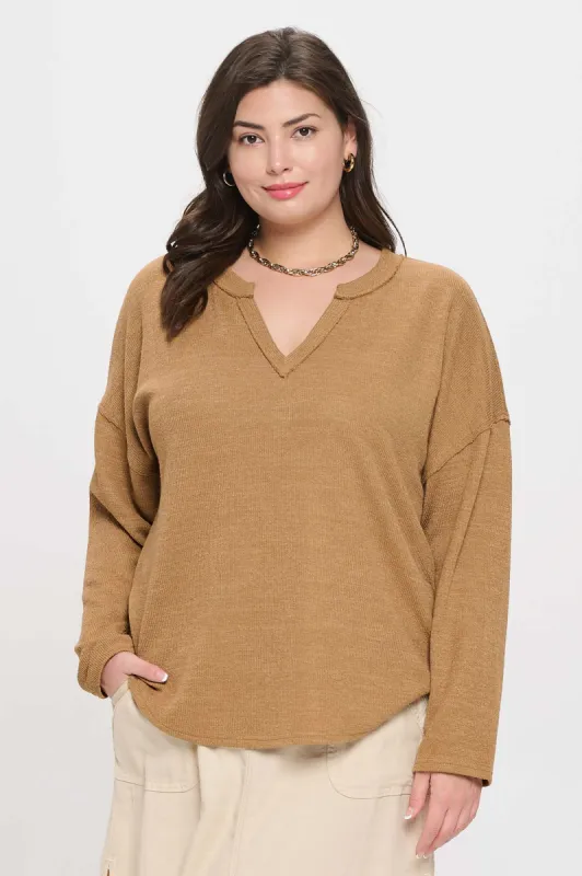 PLUS SOLID NOTCH NECK KNIT TOP sold by Blu Pepper