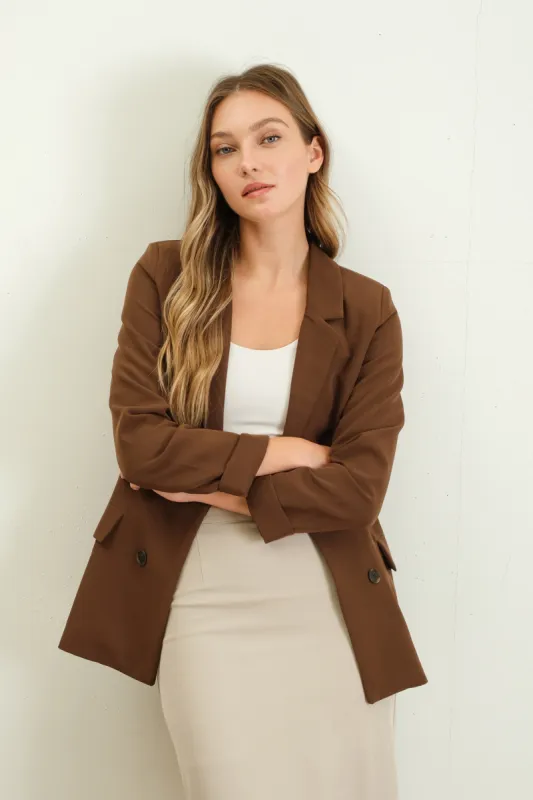 SOLID FOLDED SLEEVE BLAZER sold by Blu Pepper