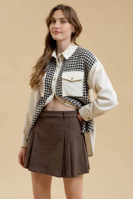 COLORBLOCK HOUNDSTOOTH SHACKET sold by Blu Pepper